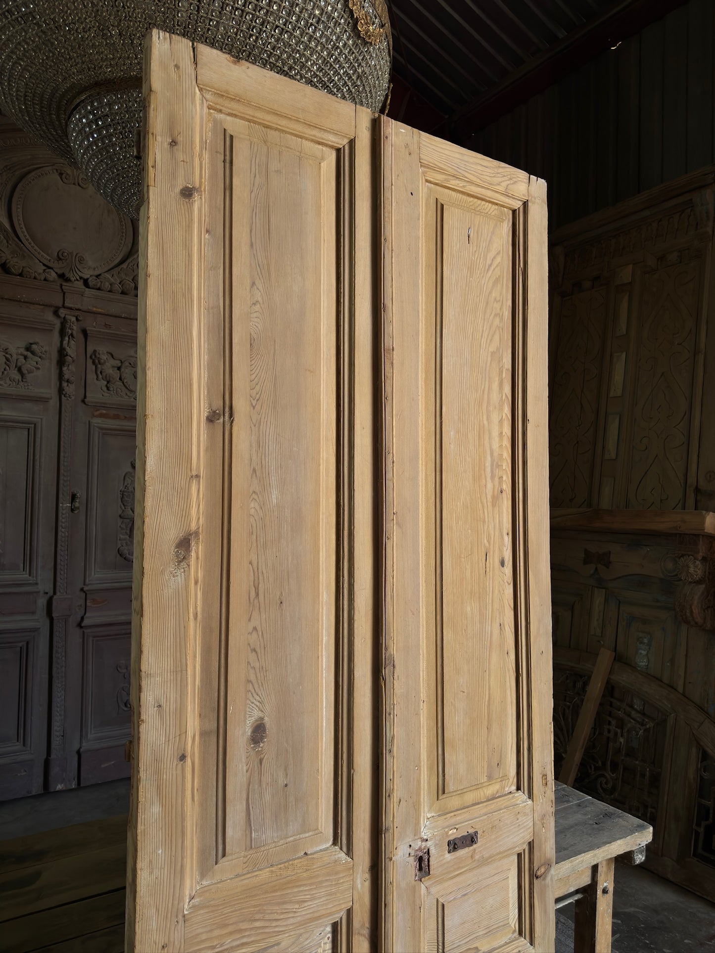 3 Panel Antique Solid French Doors - 39x98 K149