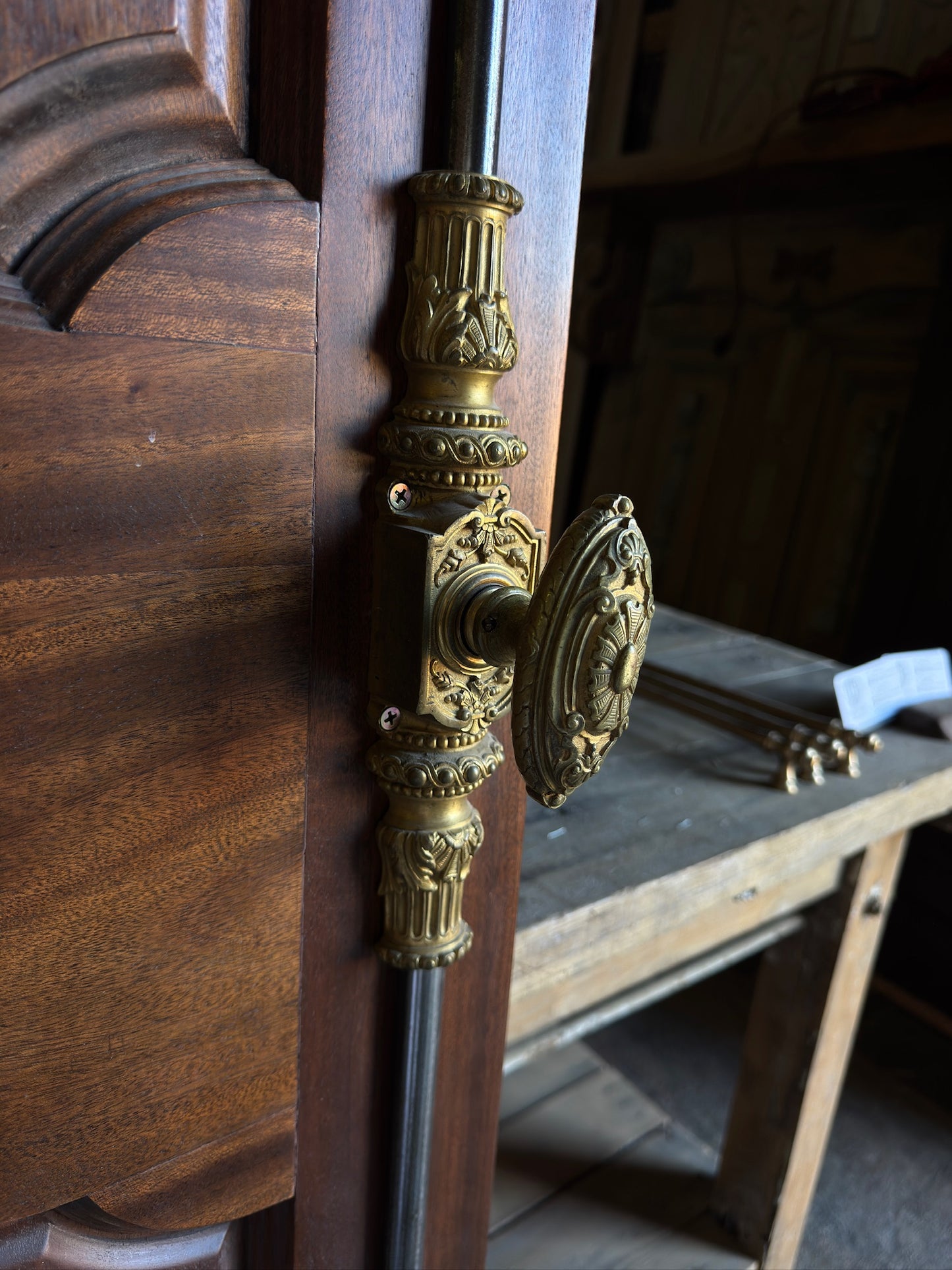 European Arched Panel Antique Single Door with Cremone Hardware - 28x96 - L276