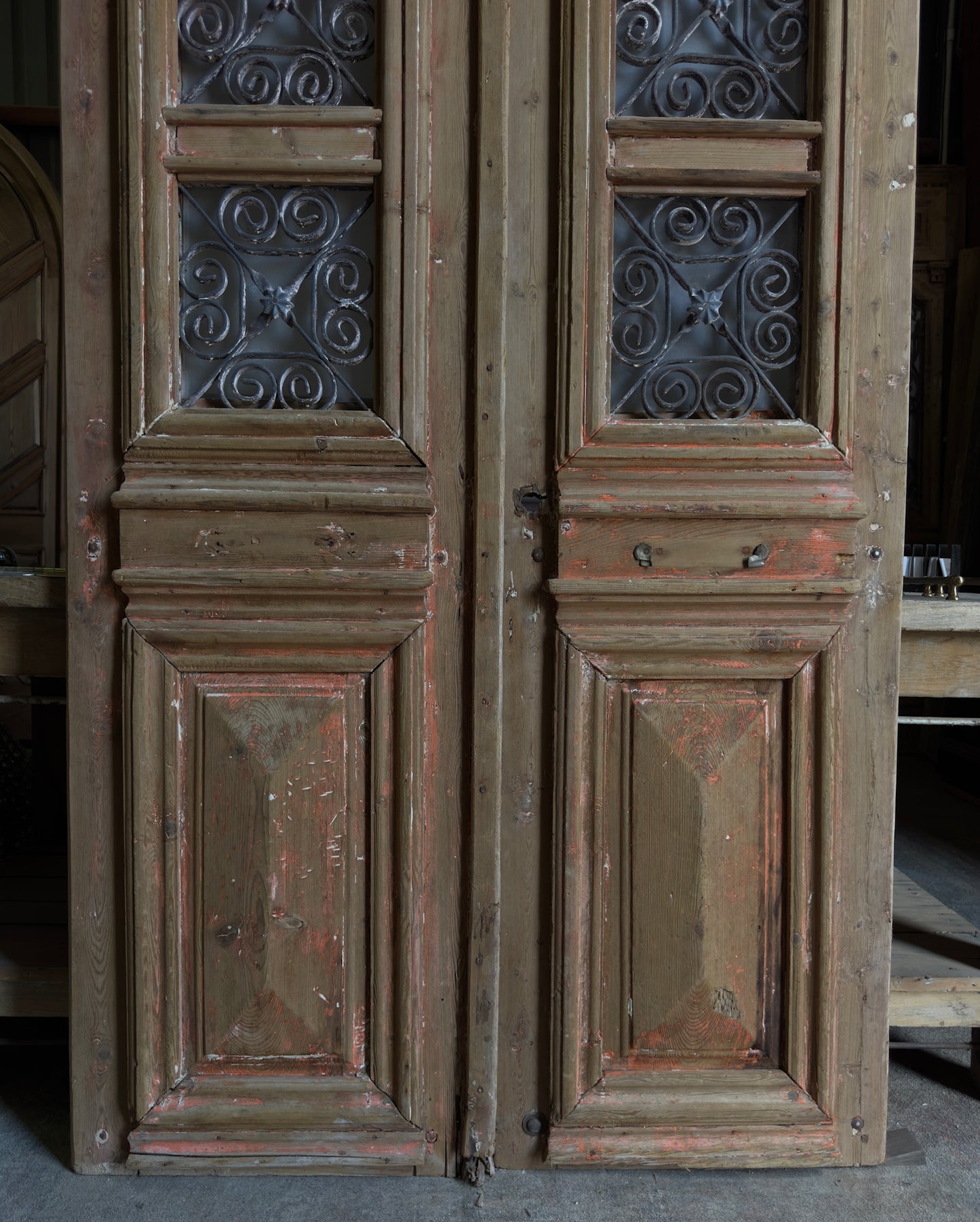Antique Carved 6 Lite French Doors - 43.5x97.75 - L561