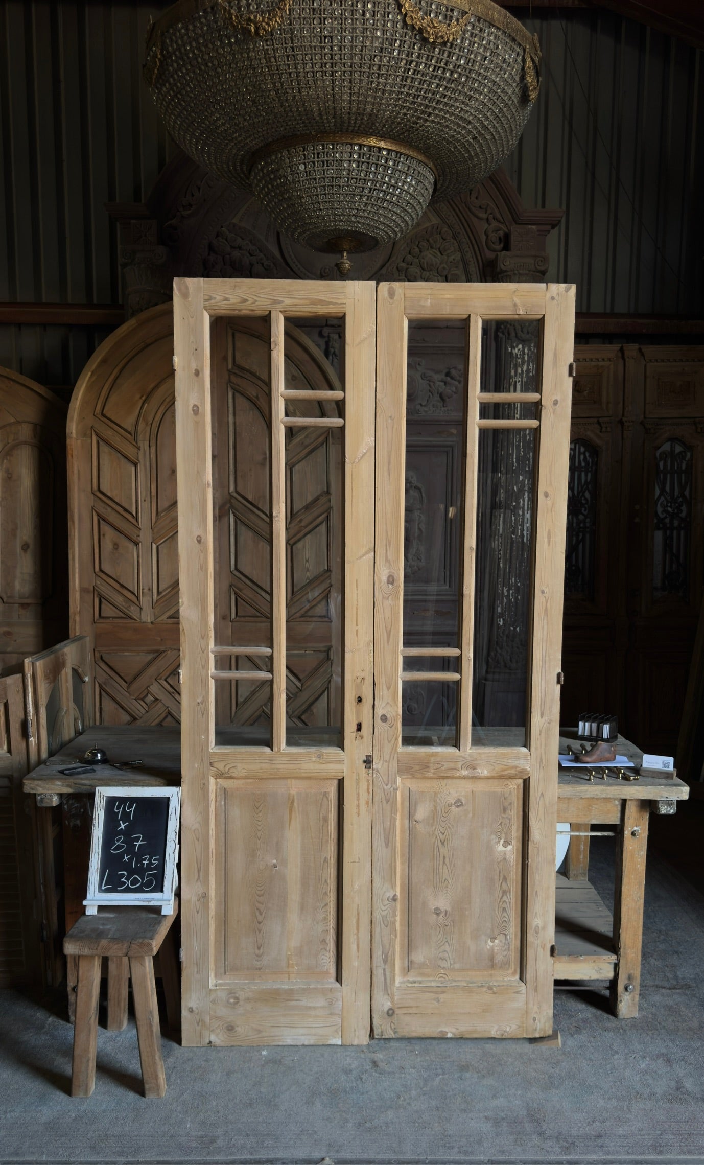 Antique Art Nouveau Glass French Doors - 44x87 - L305