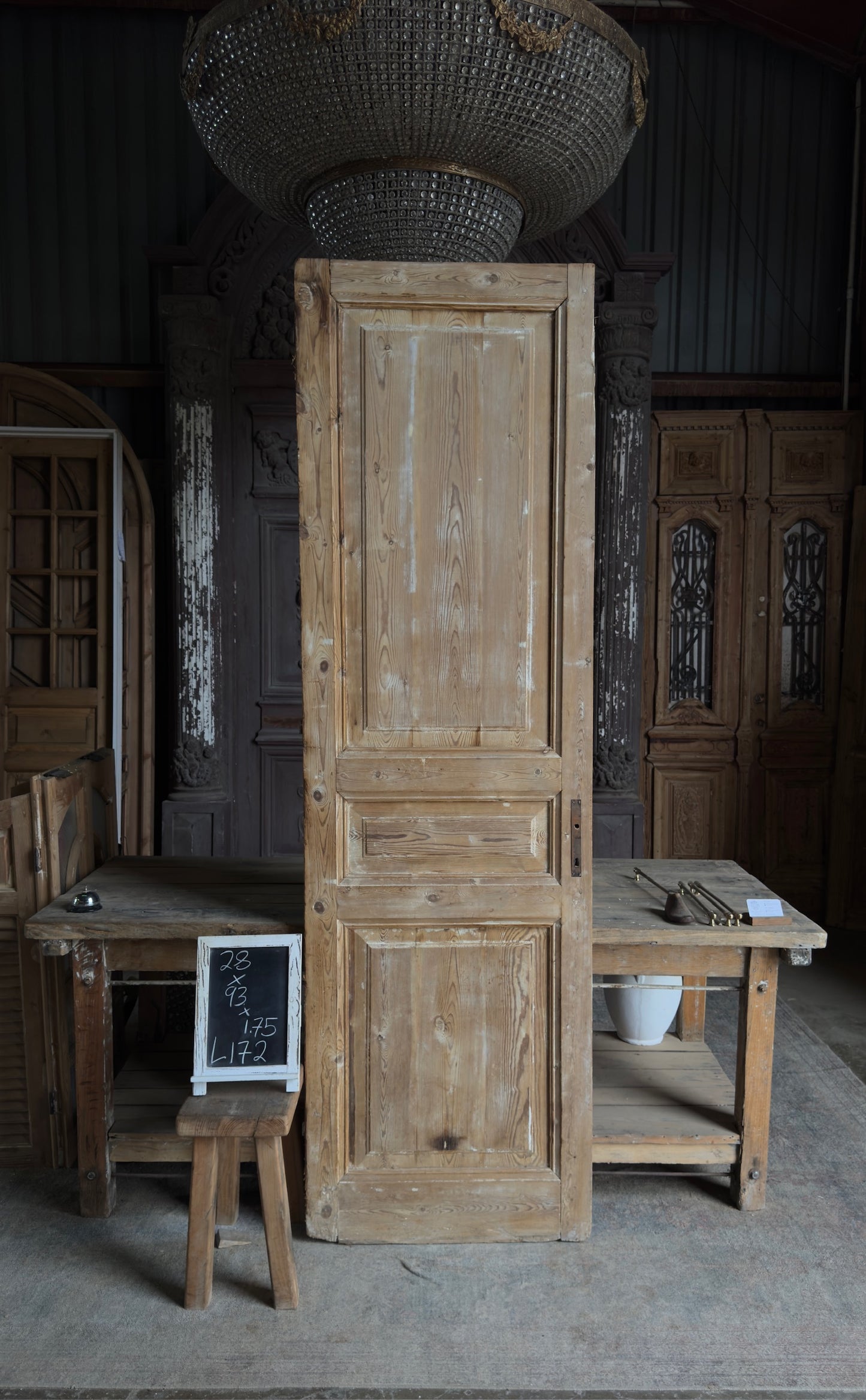 3 Panel Single Solid Antique Door - 28x93 - L172