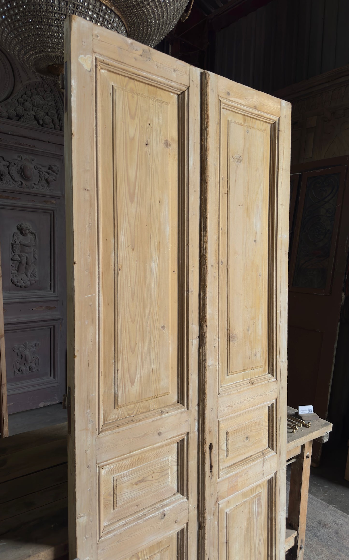 3 Panel Antique Solid French Doors - 39.5x90.5 - L397