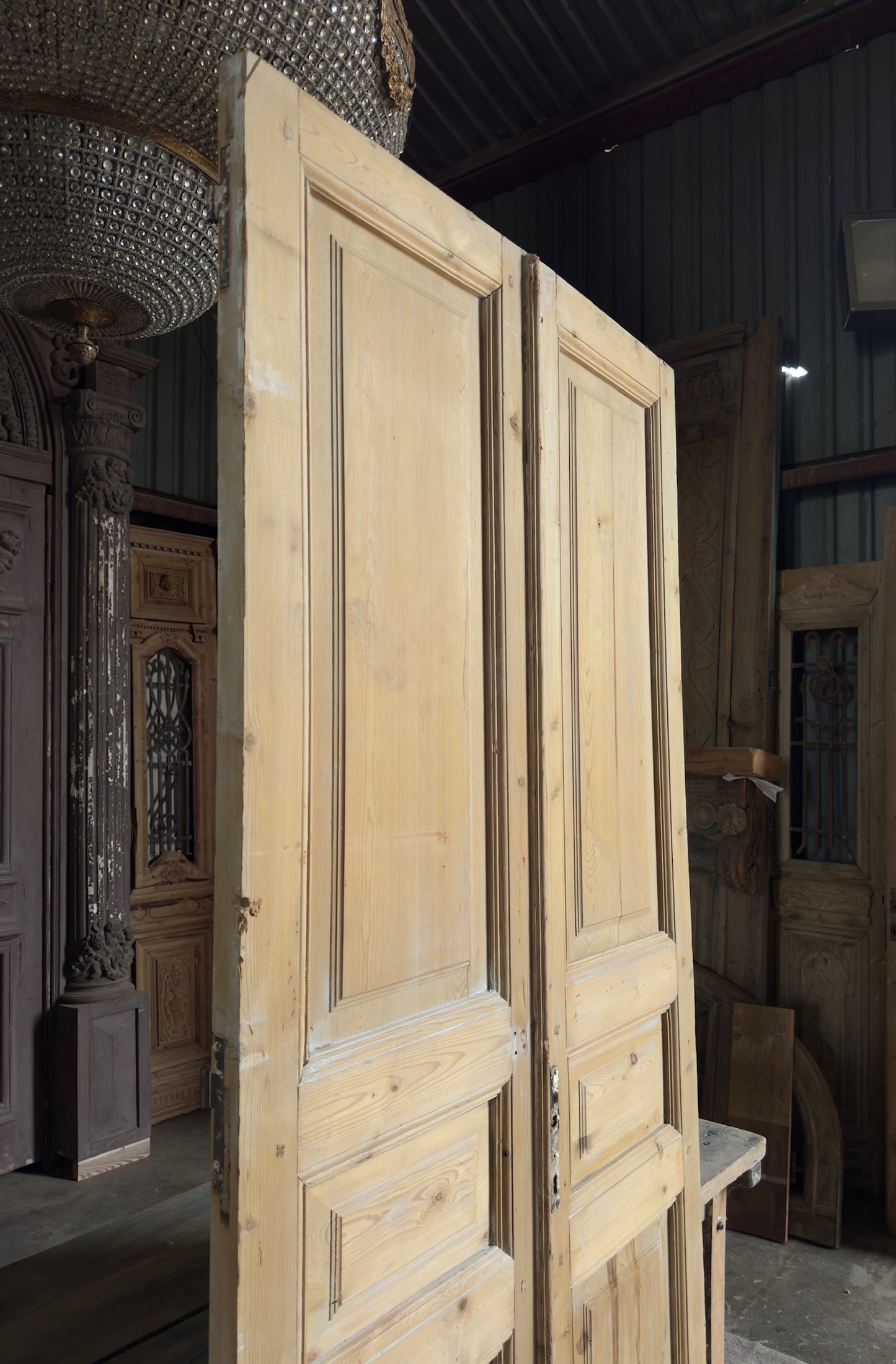 3 Panel Antique Solid French Doors - 43.75x96.5 K360