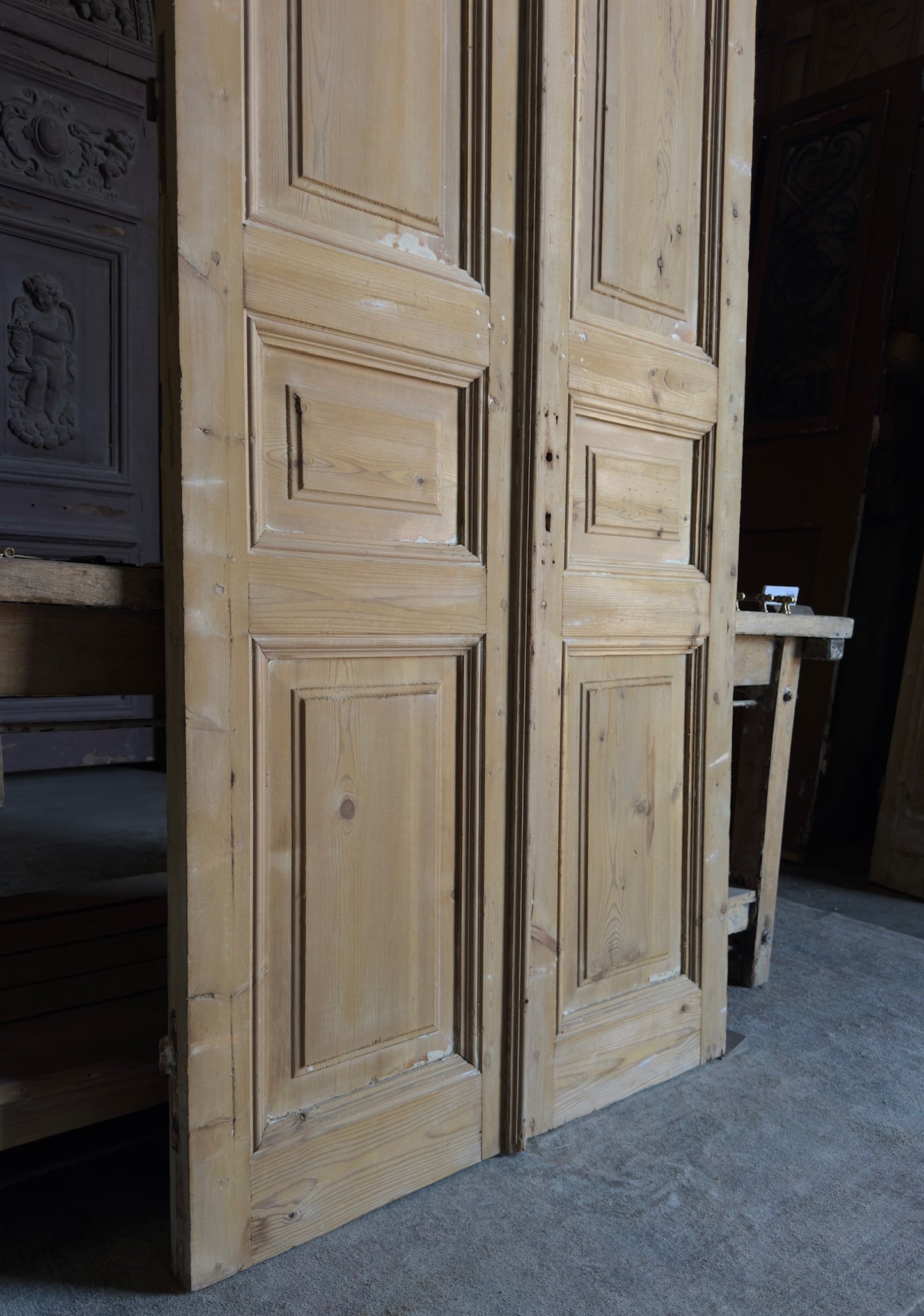 3 Panel Antique Solid French Doors - 40x94 - L342