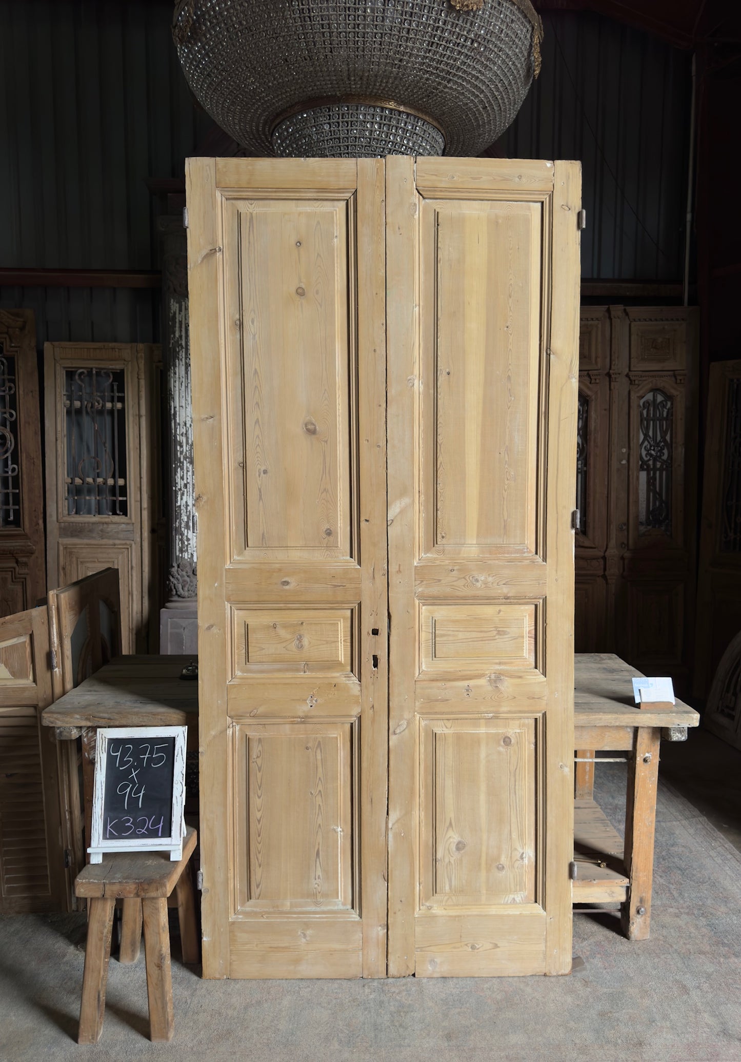 3 Panel Antique Solid French Doors - 43.75x94 K324