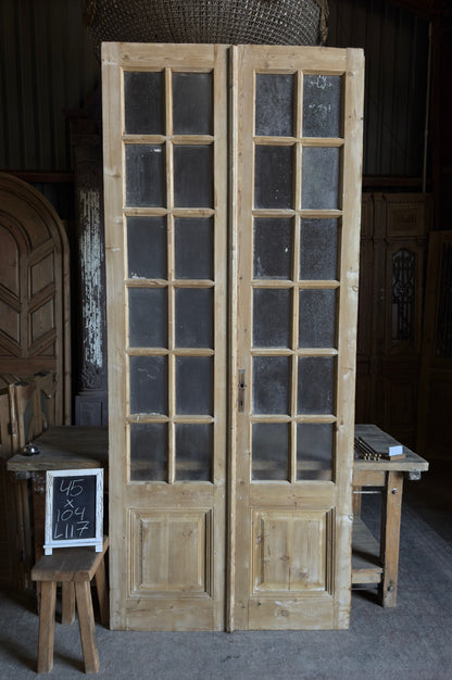 12 Lite Glass Antique French Doors - 45x104 - L117