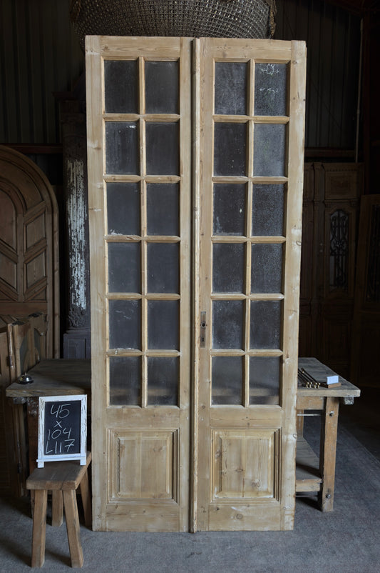12 Lite Glass Antique French Doors - 45x104 - L117