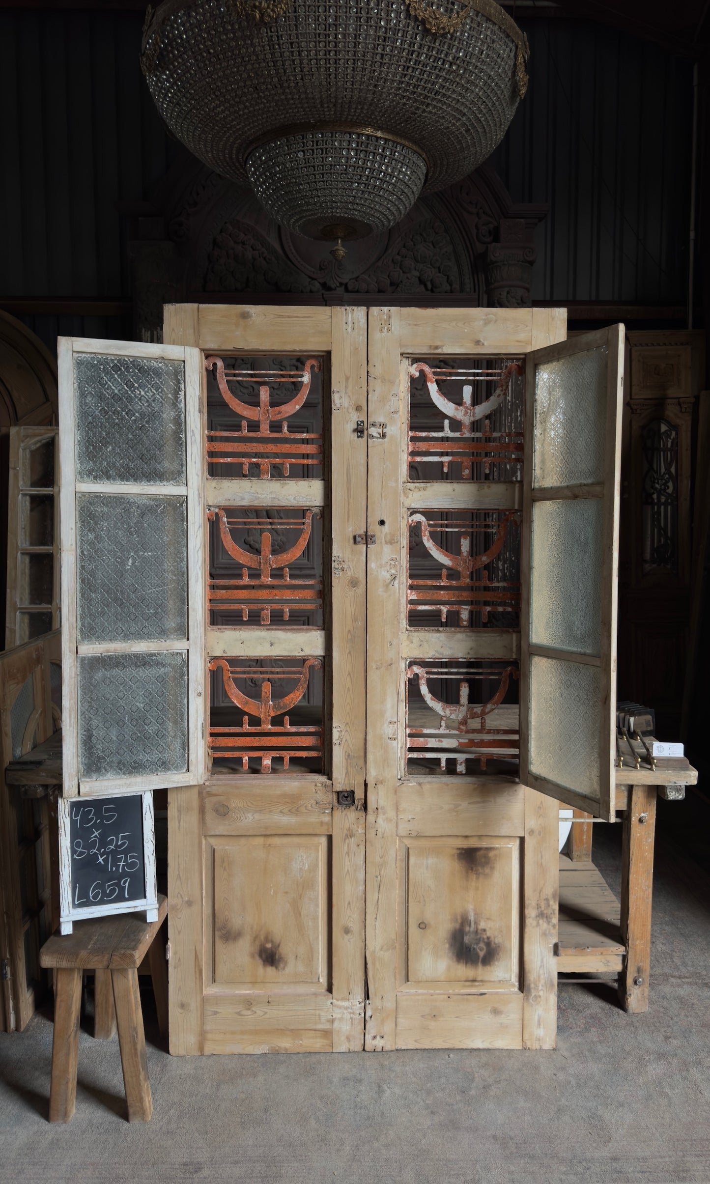 Antique Iron 3 Lite French Doors - 43.5x82.25 - L659
