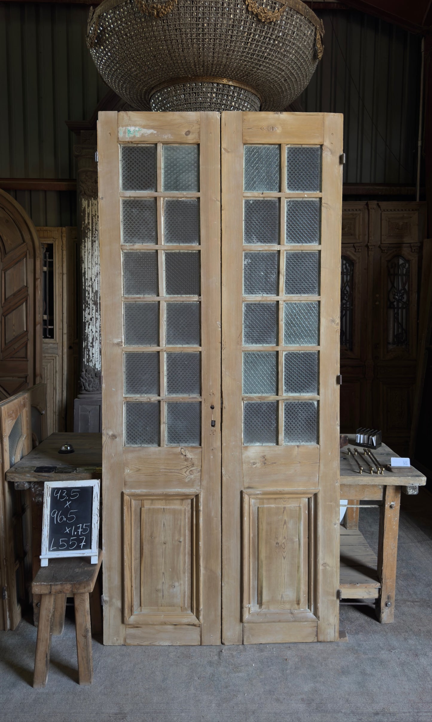 Antique Obscured Glass 12 Lite French Doors - 43.5x96.5 - L557