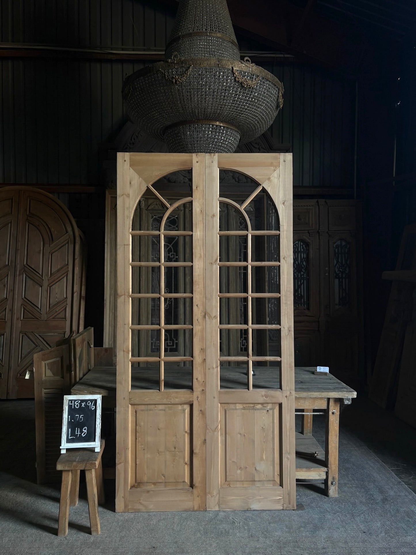 (Elise) Handcrafted Arched Glass French Doors - 48x96 L48