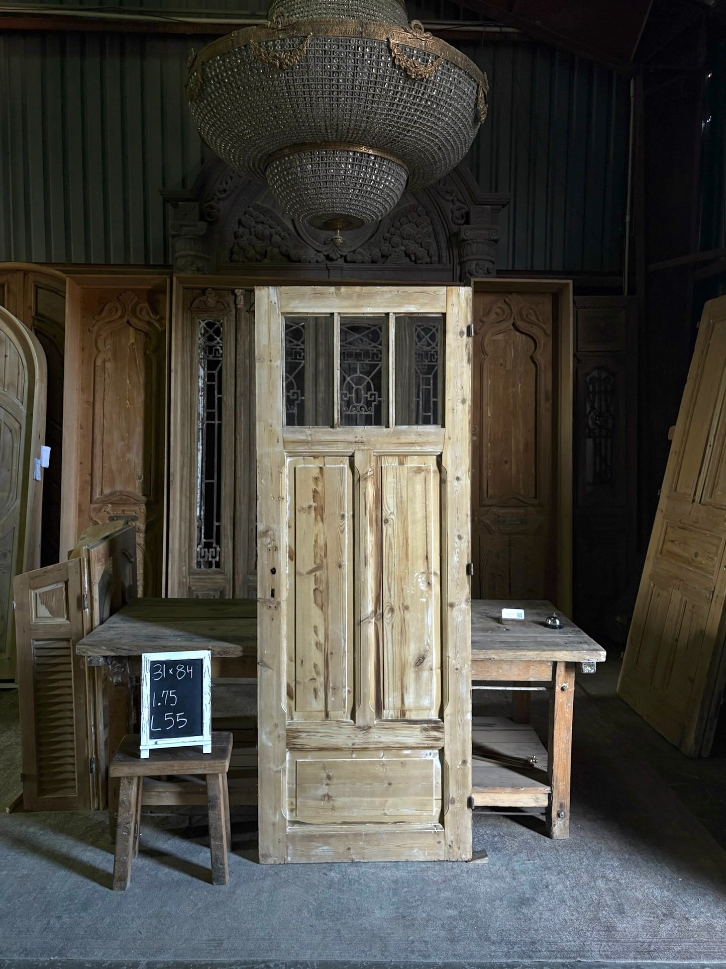 19th Century European Antique Glass Single Door - 31x84 - L55