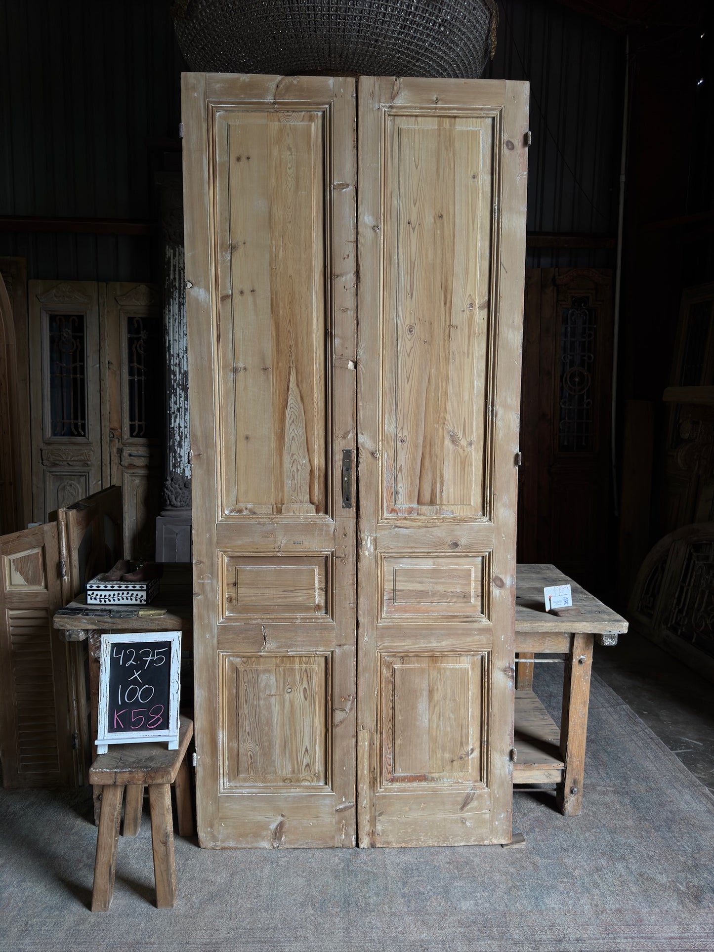 3 Panel Antique Solid French Doors - 42.75x100 K58