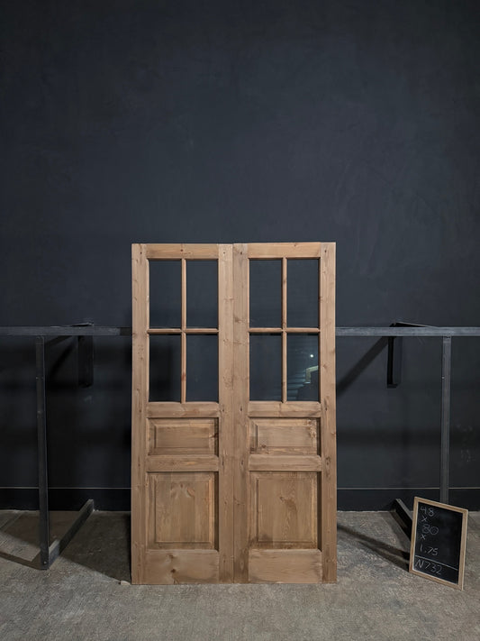 Handcrafted Glass 4 Lite French Doors - 48x80 - N732
