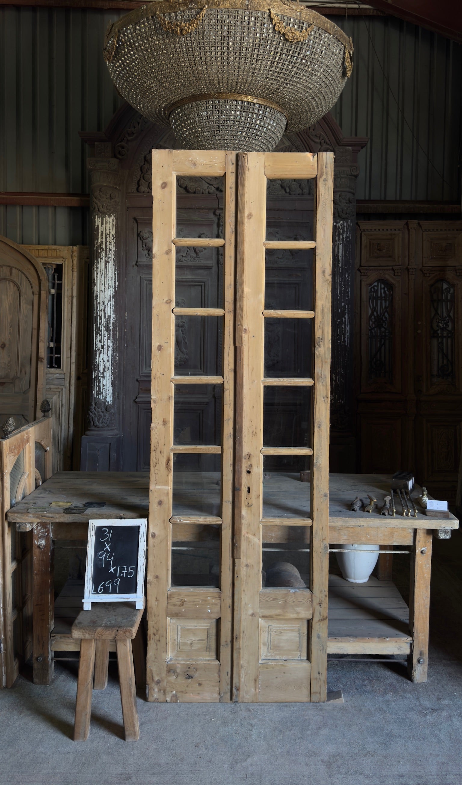 Antique Glass 5 Lite French Doors - 31x94 - 669