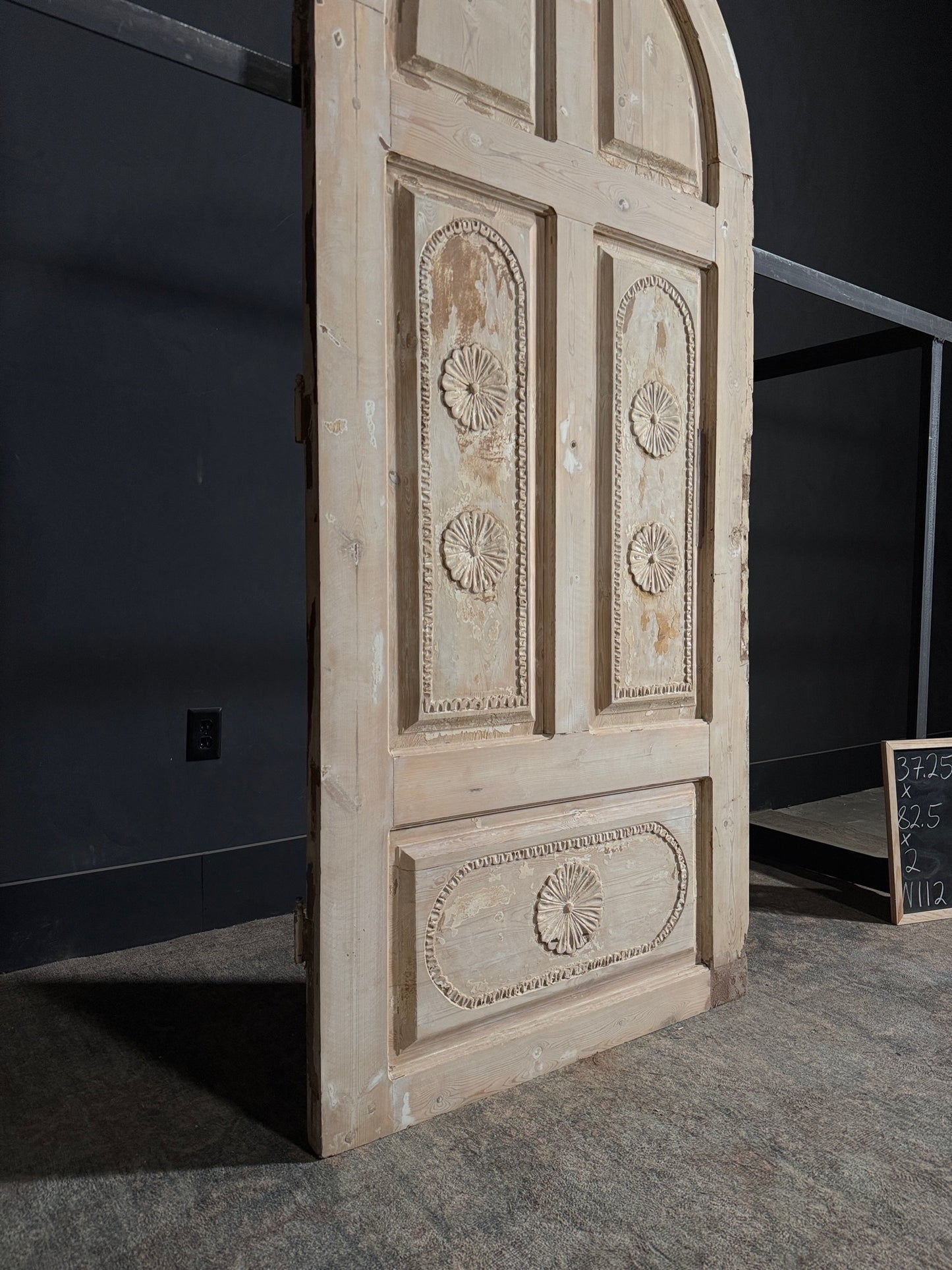 Antique Carved 5 Panel Arched Single Door - 37.25x82.5 - N112