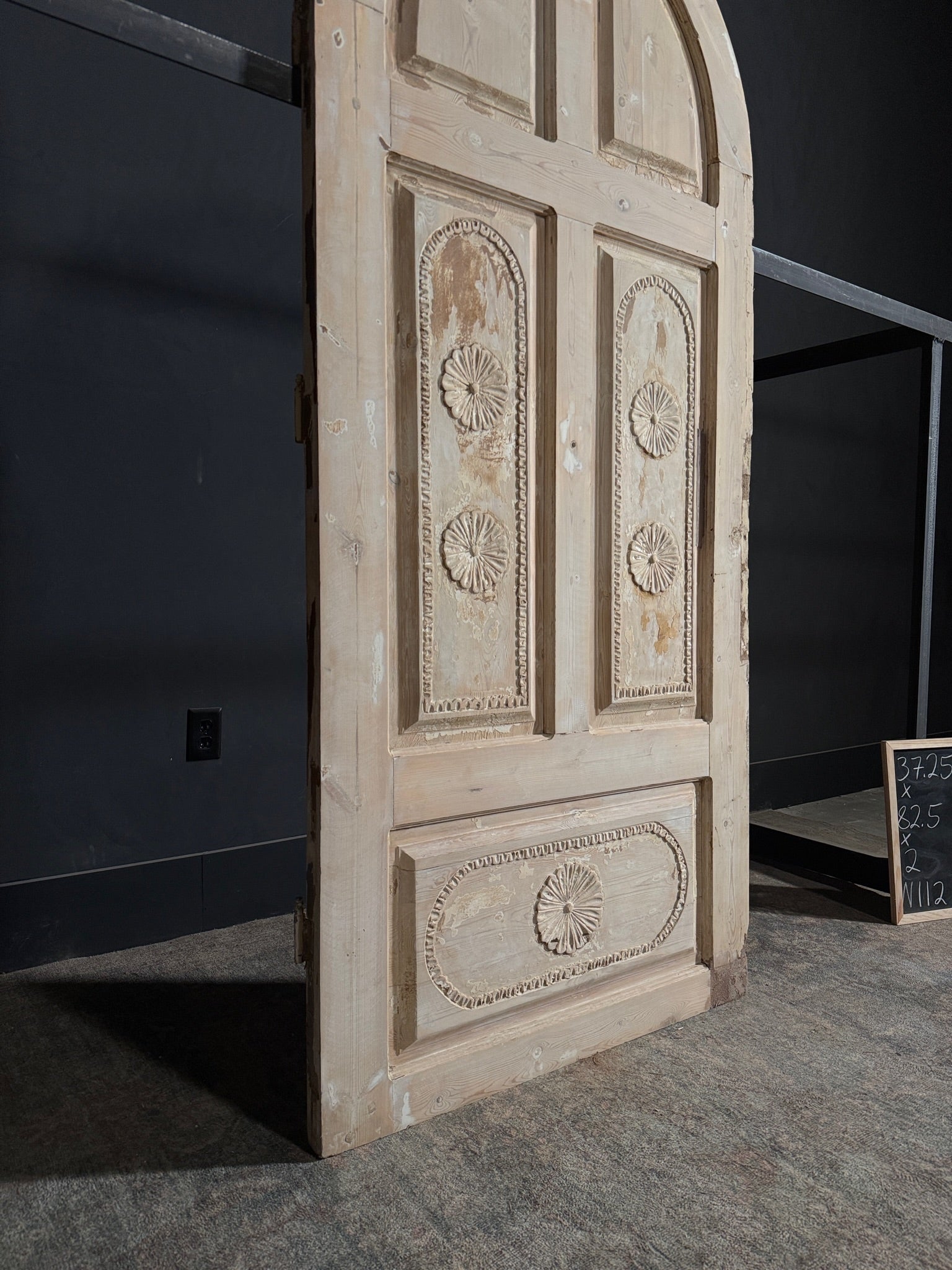 Antique Carved 5 Panel Arched Single Door - 37.25x82.5 - N112