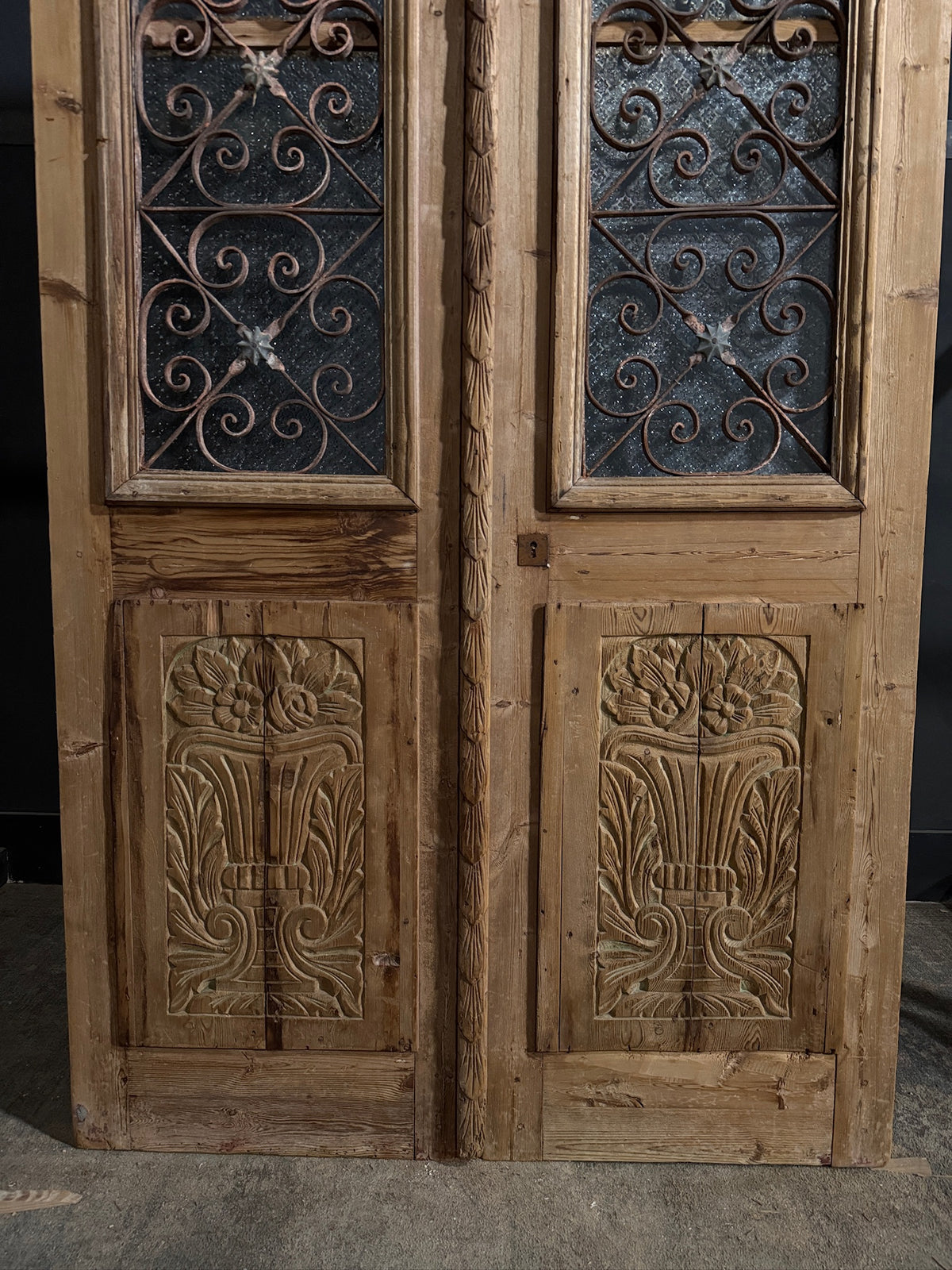 Antique Carved Iron French Doors - 48.5x94.5 - N686