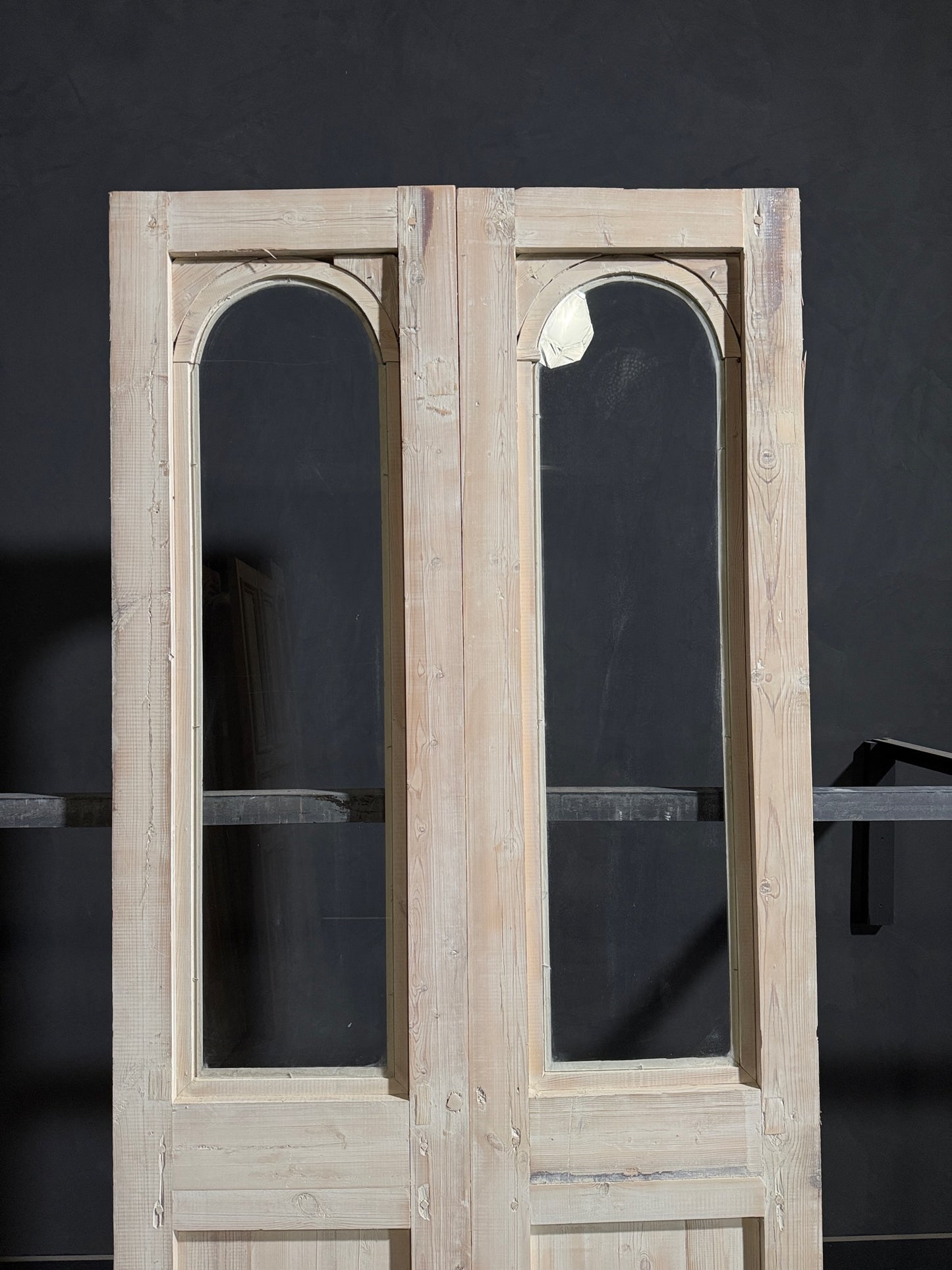 Antique Carved 1 Lite Arched French Doors - 45x99.5 - N270