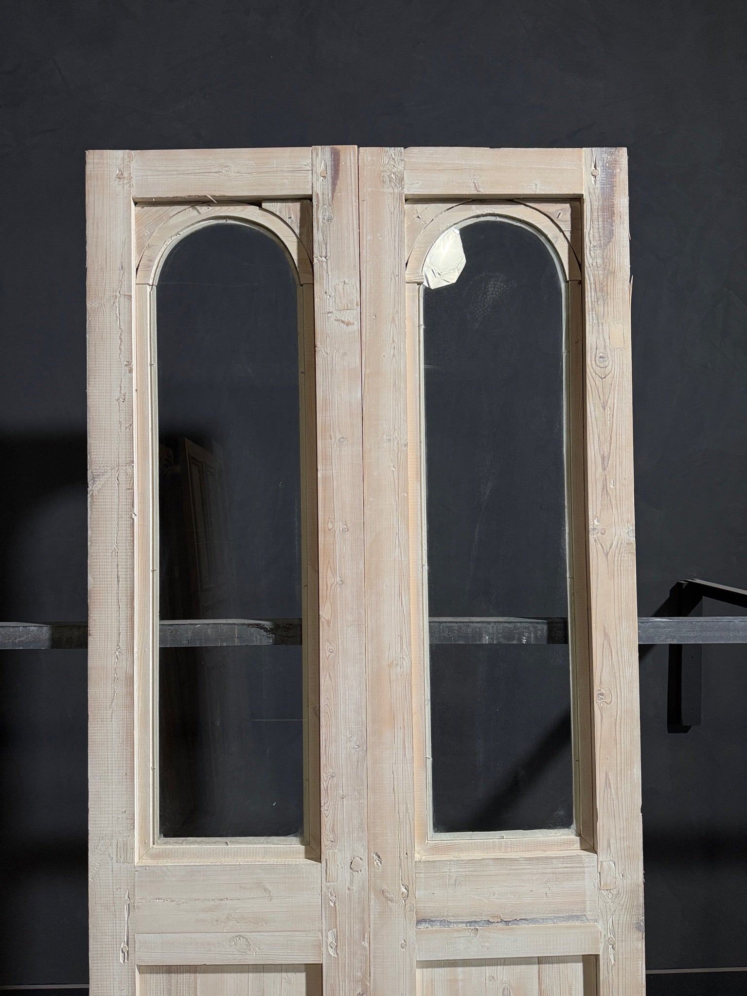 Antique Carved 1 Lite Arched French Doors - 45x99.5 - N270