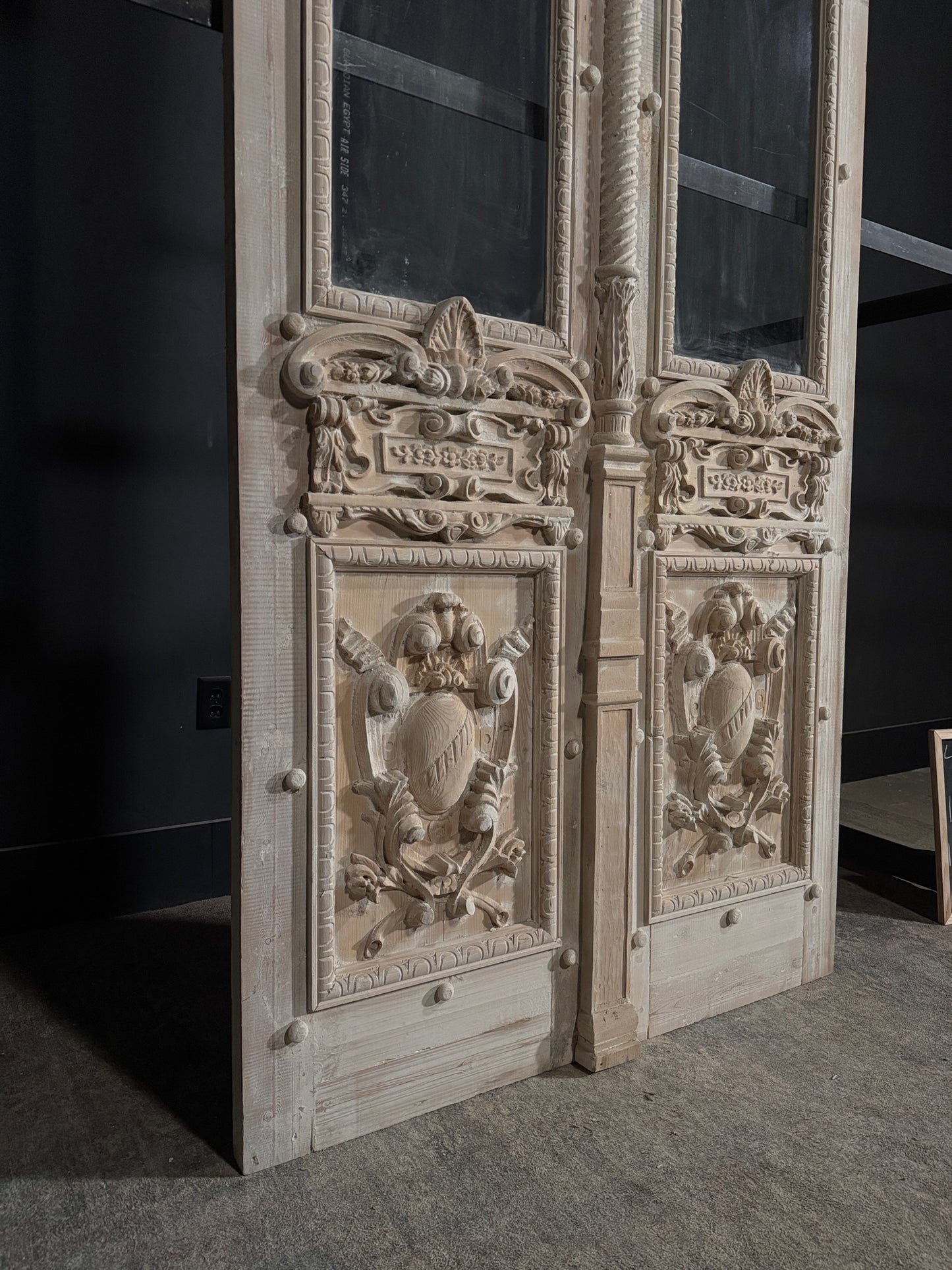 Antique Carved 1 Lite French Doors - 47.5x102.25 - N339