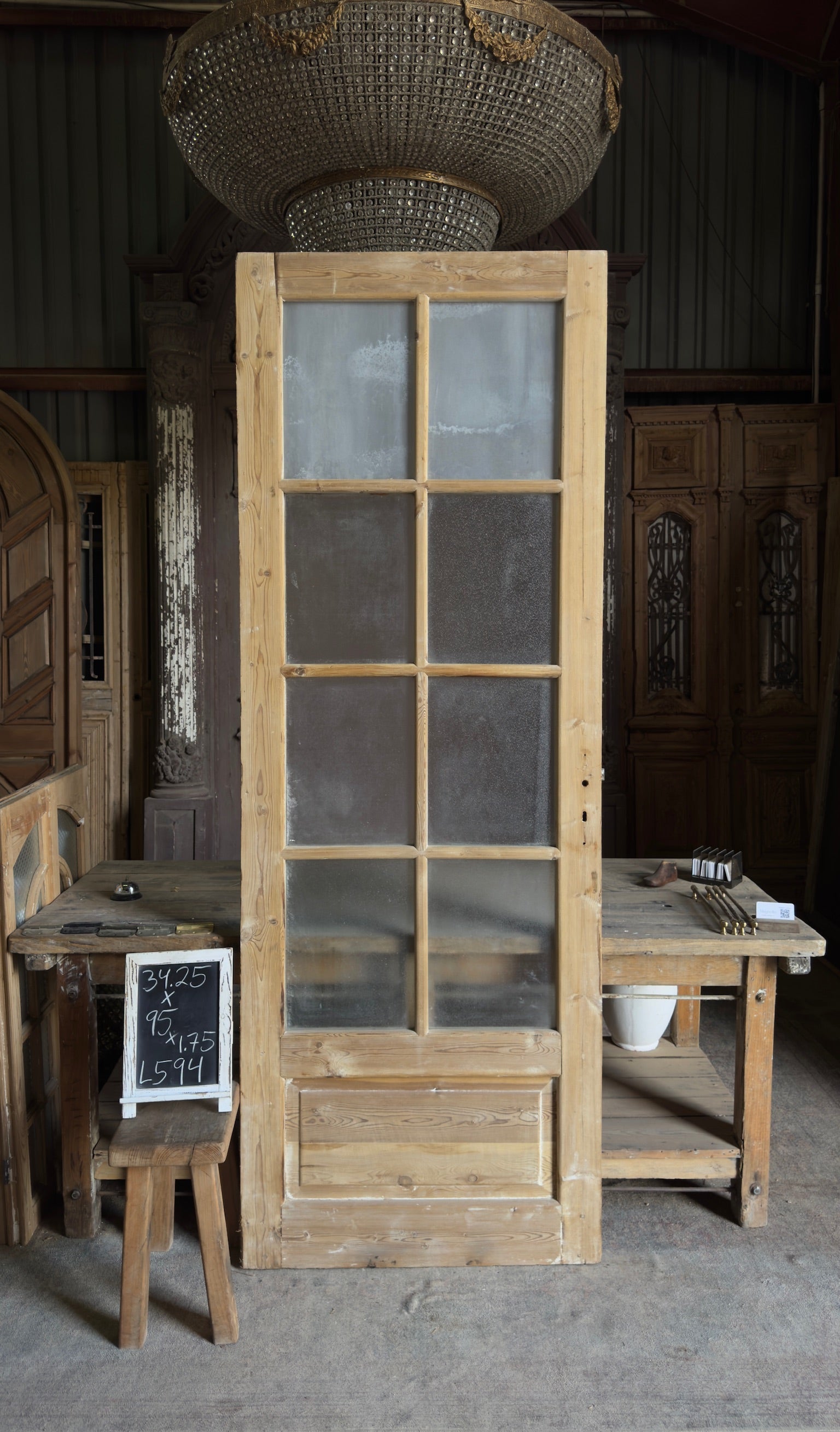 Antique Obscured Glass 8 Lite French Door - 34.25x95 - L594