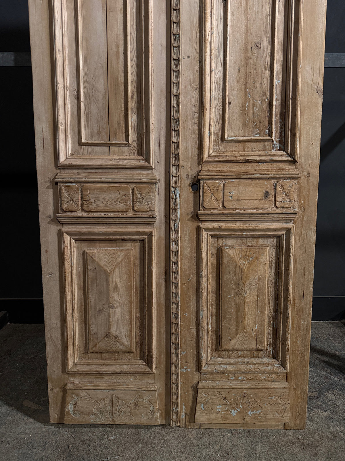 Antique Carved 3 Panel Double Doors - 42.75x96 - N711