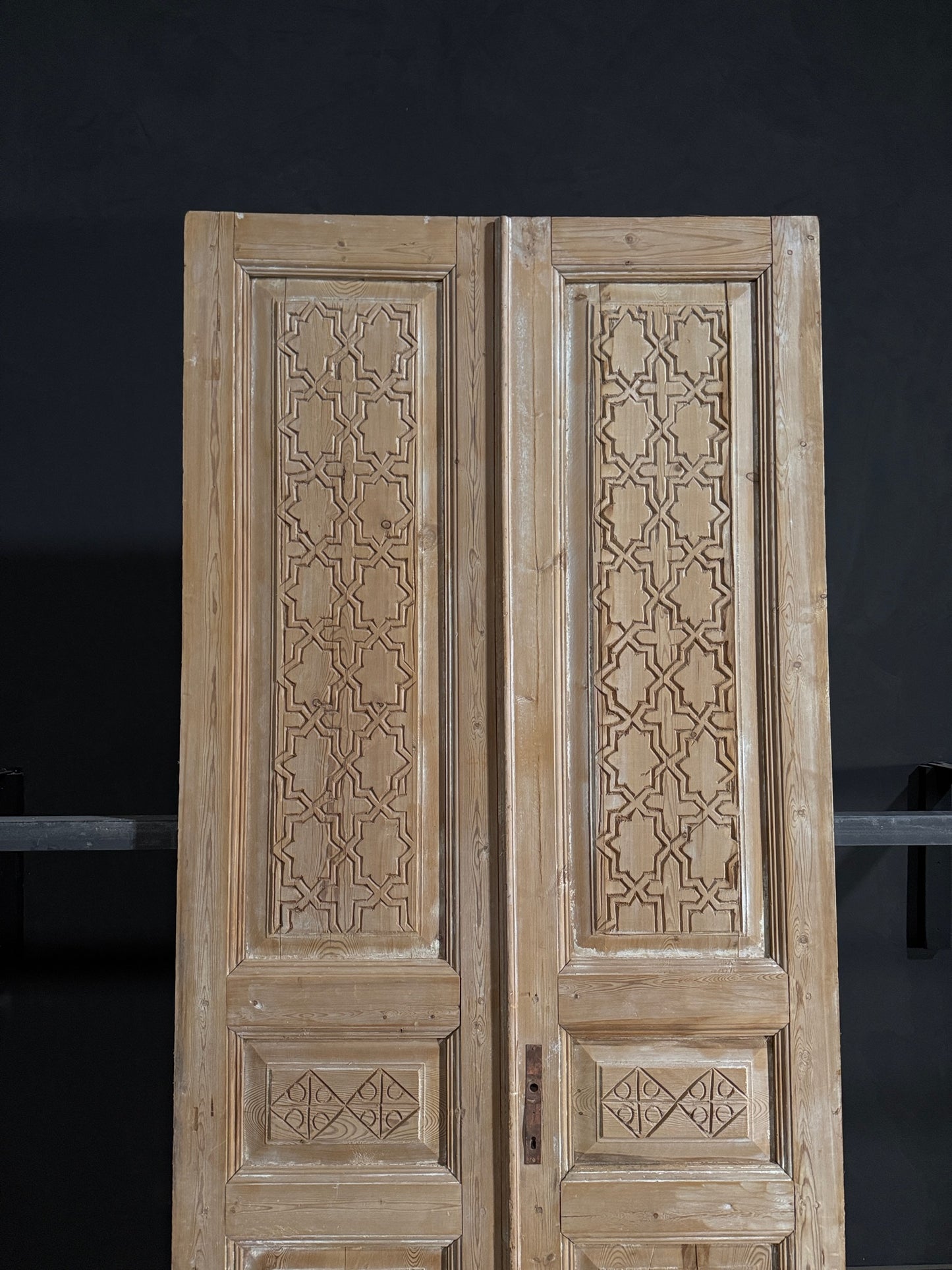 Antique Carved 3 Panel Double Doors - 43.25x101 - N115