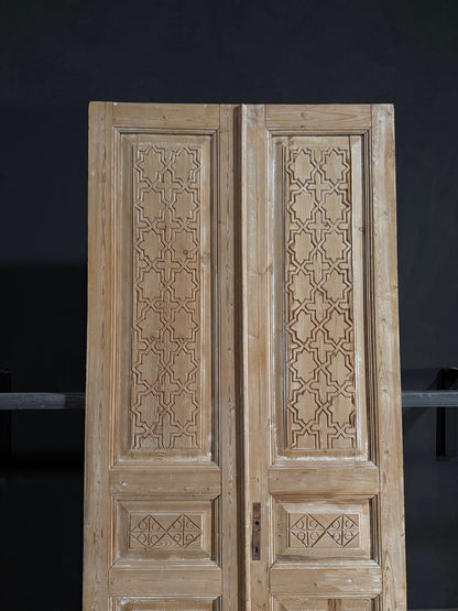 Antique Carved 3 Panel Double Doors - 43.25x101 - N115