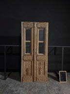 Antique Carved Glass Double Doors - 44.25x98 - N37