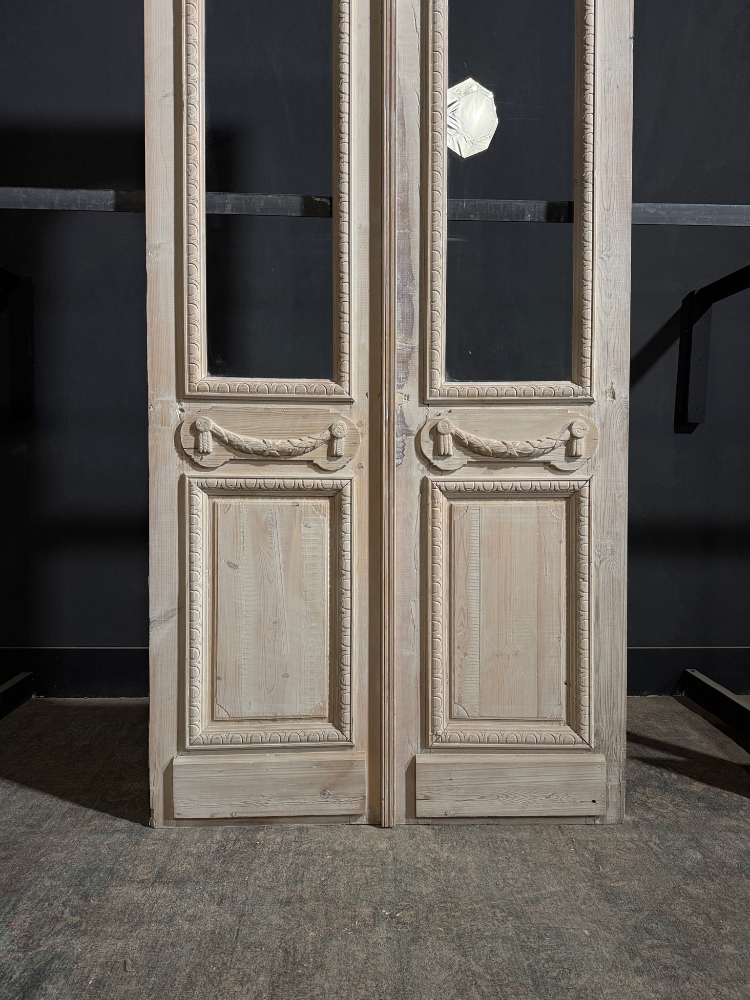 Antique Carved 1 Lite Arched French Doors - 45x99.5 - N270