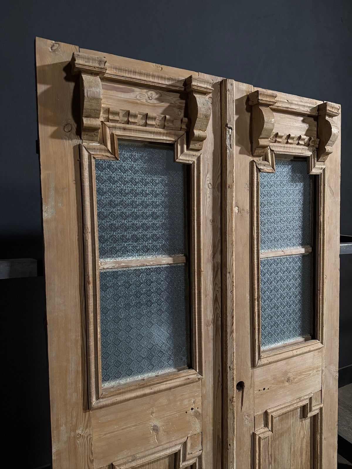 Antique Architectural Textured Glass French Doors - 51.75x85 - N752