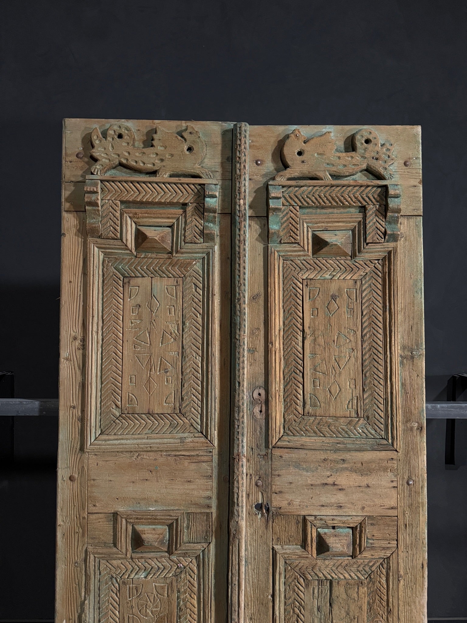 Antique Carved 4 Panel Double Doors - 49.5x98 - N116