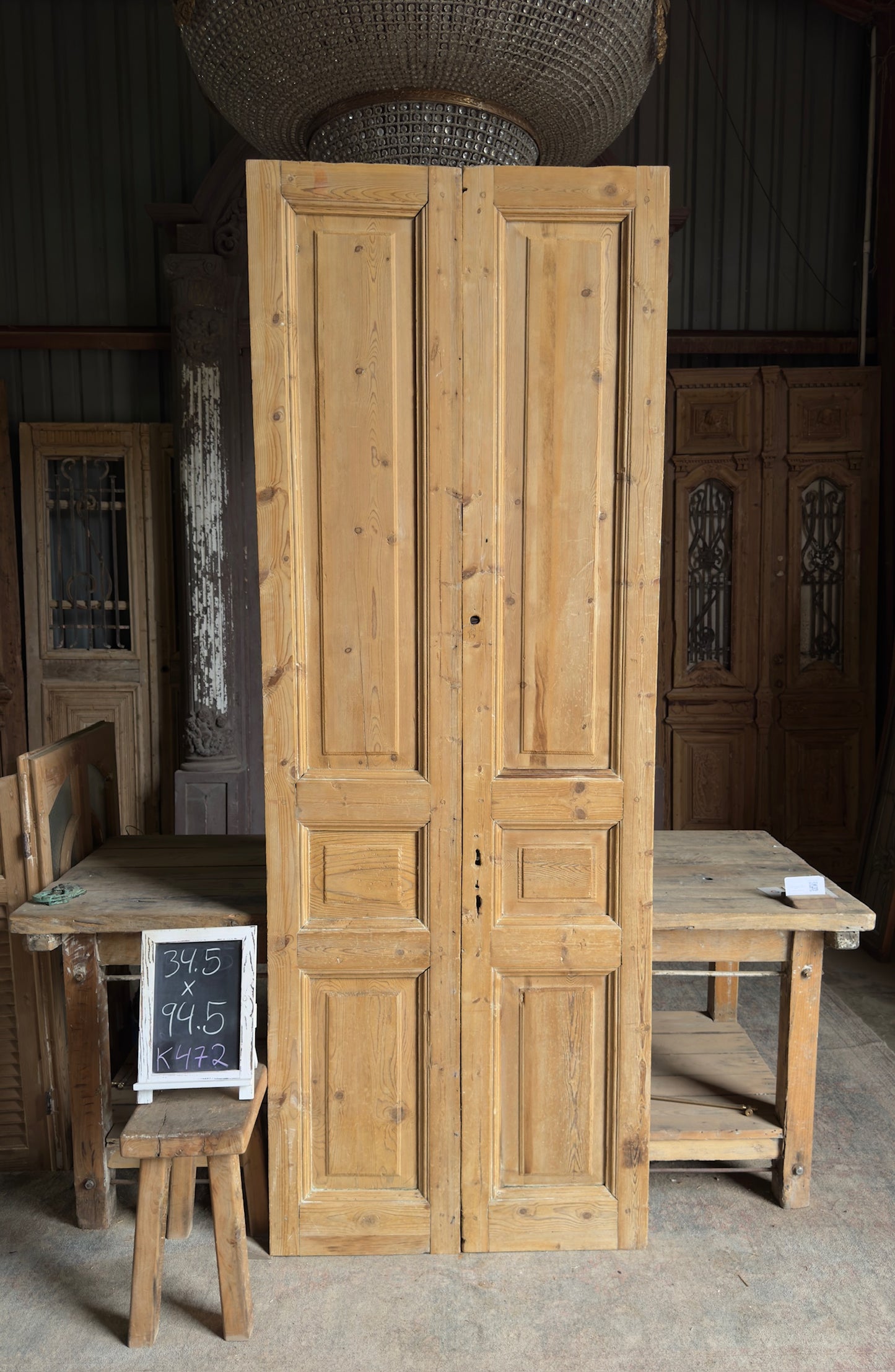 3 Panel Antique Solid French Doors - 34.5x94.5 K472