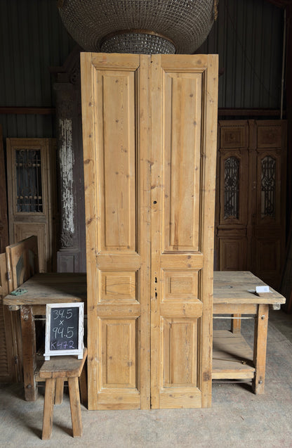 3 Panel Antique Solid French Doors - 34.5x94.5 K472