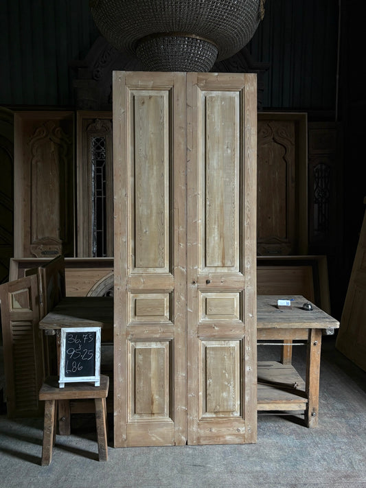 3 Panel Antique Solid French Doors - 36.75x95.25 - L86