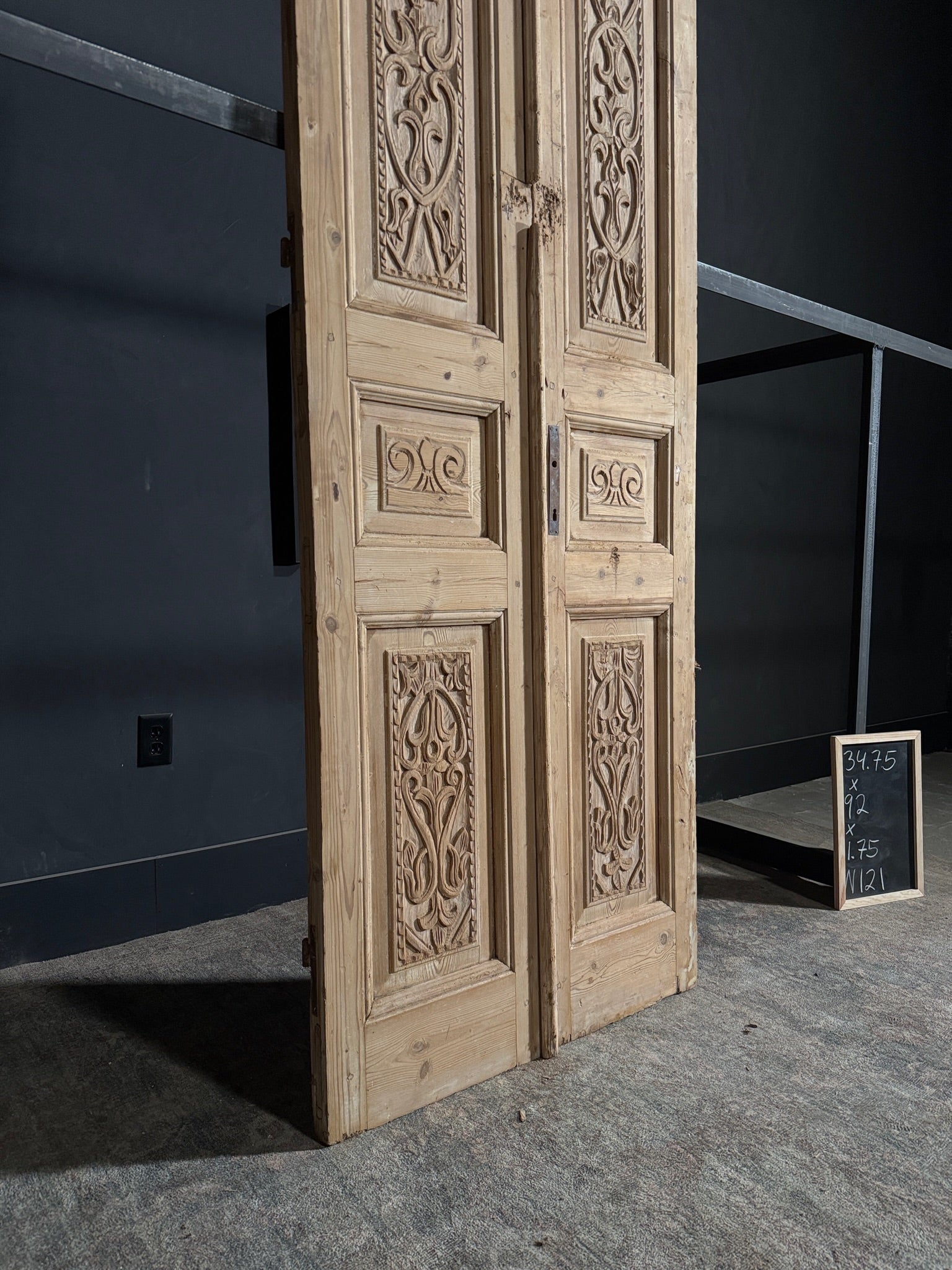 Antique Carved 3 Panel Double Doors - 34.75x92 - N121