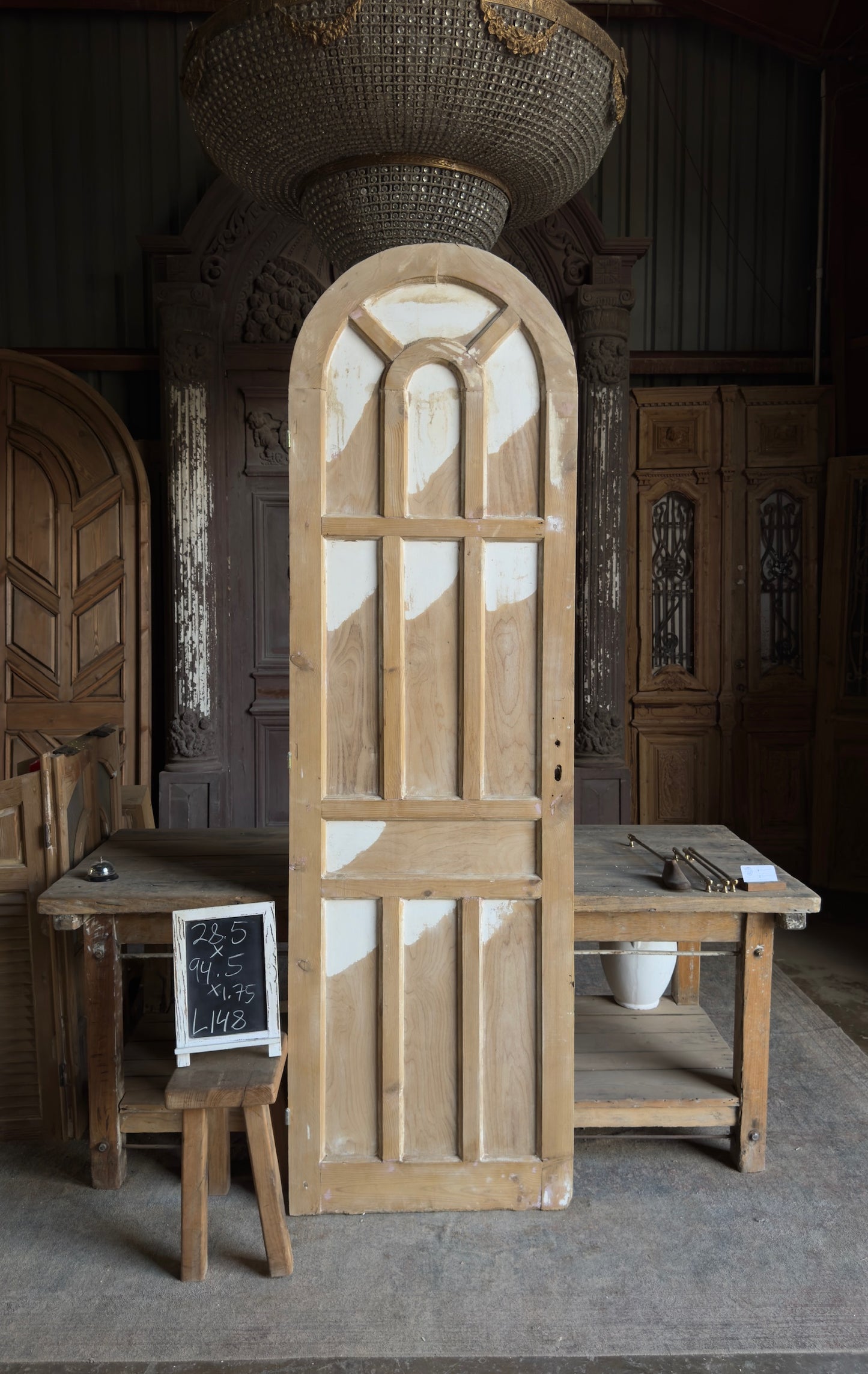 Arched Panel Antique Solid Single Door - 28.5x94.5 - L148