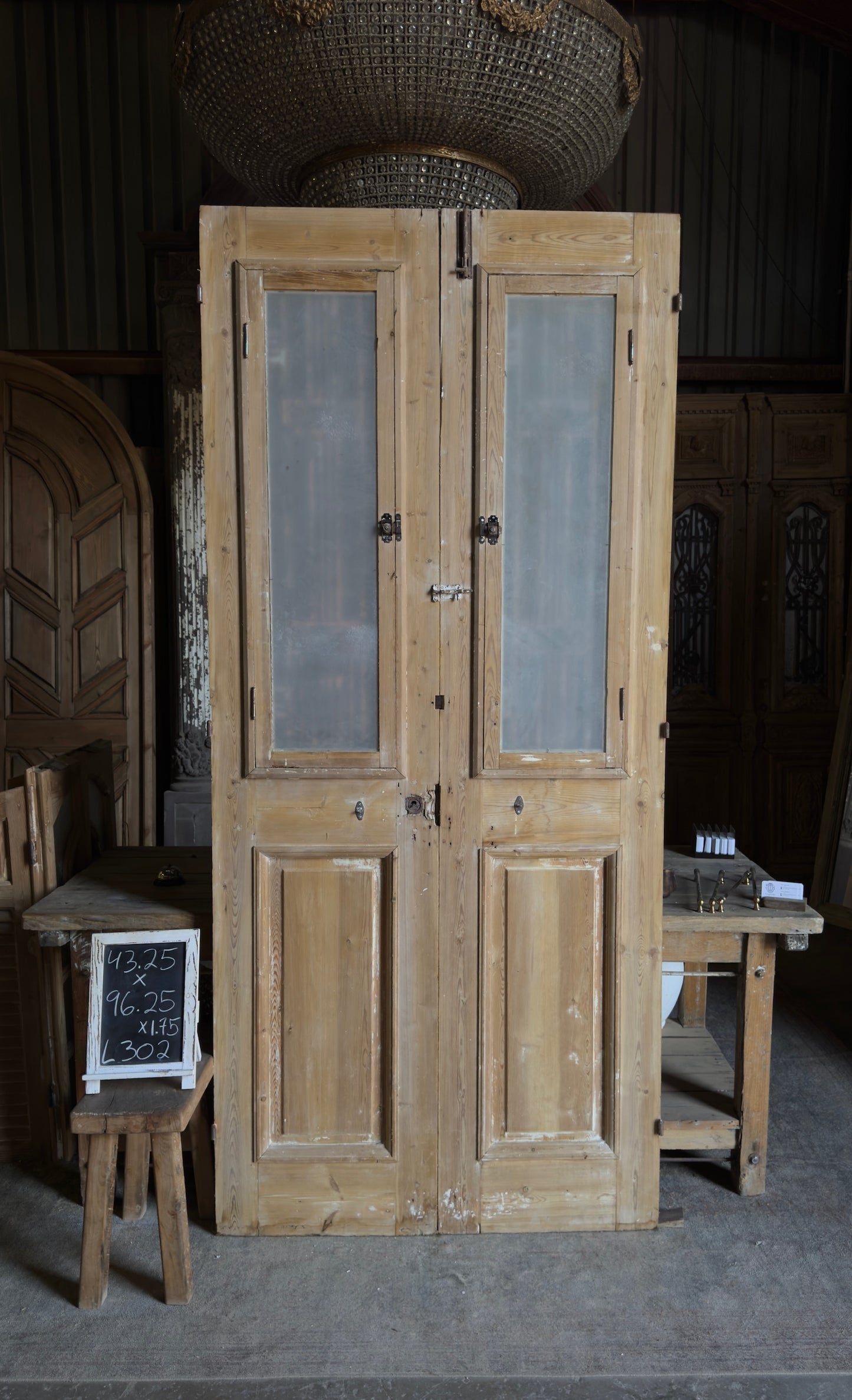 Mediterranean Antique Iron French Doors - 43.25x96.25 - L302