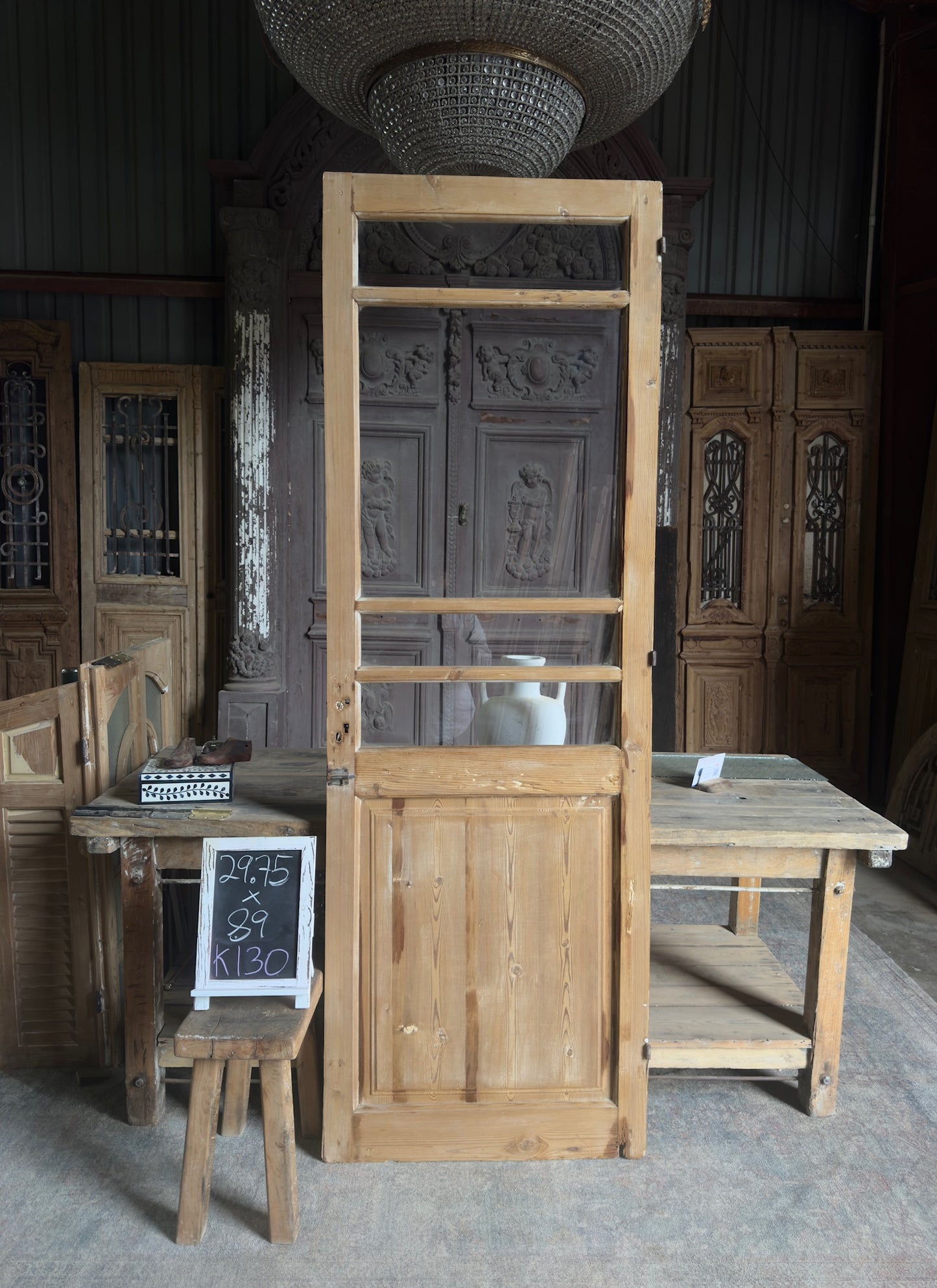 19th Century Antique Glass Single Door - 29.75x89 K130