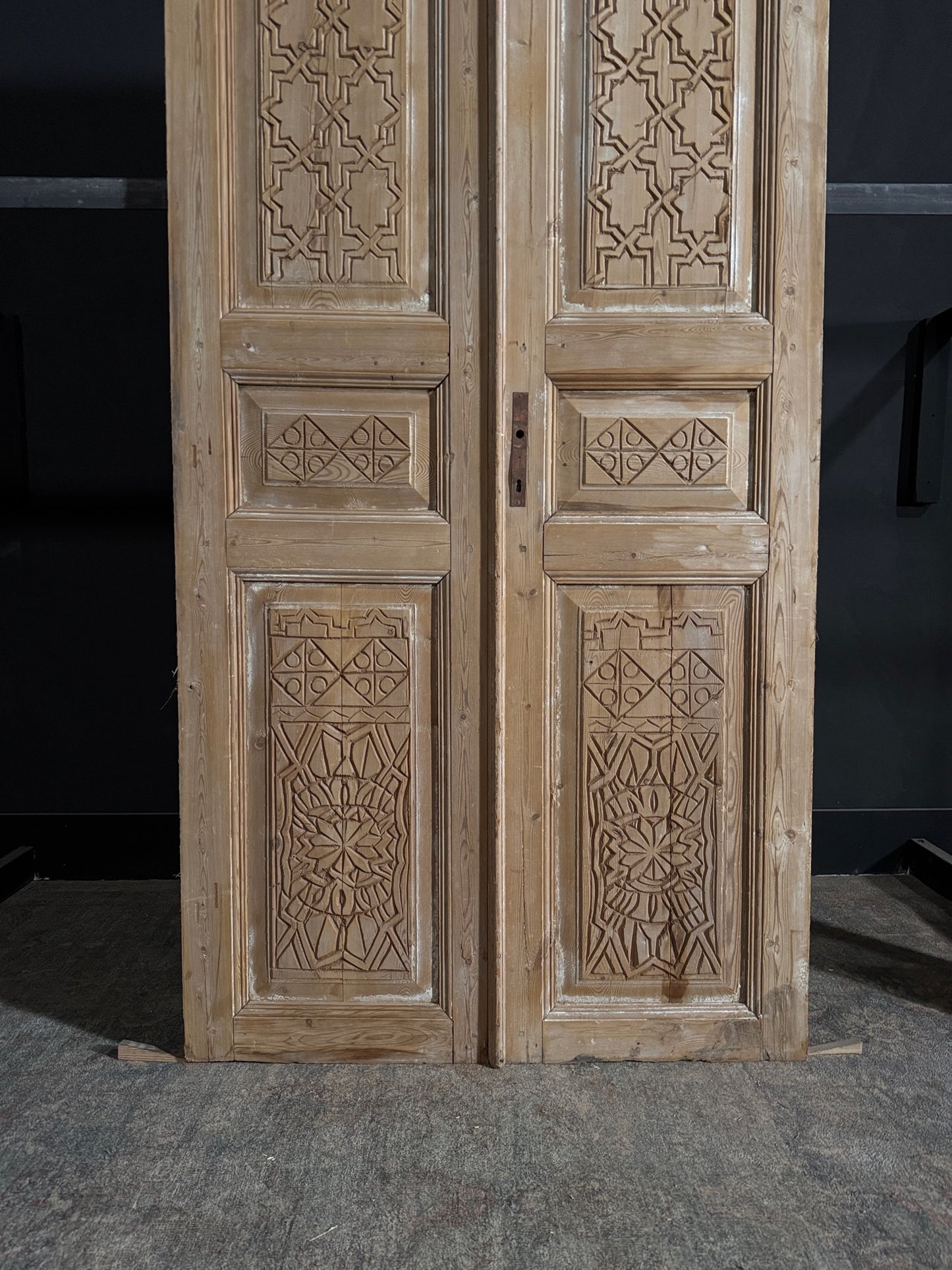 Antique Carved 3 Panel Double Doors - 43.25x101 - N115