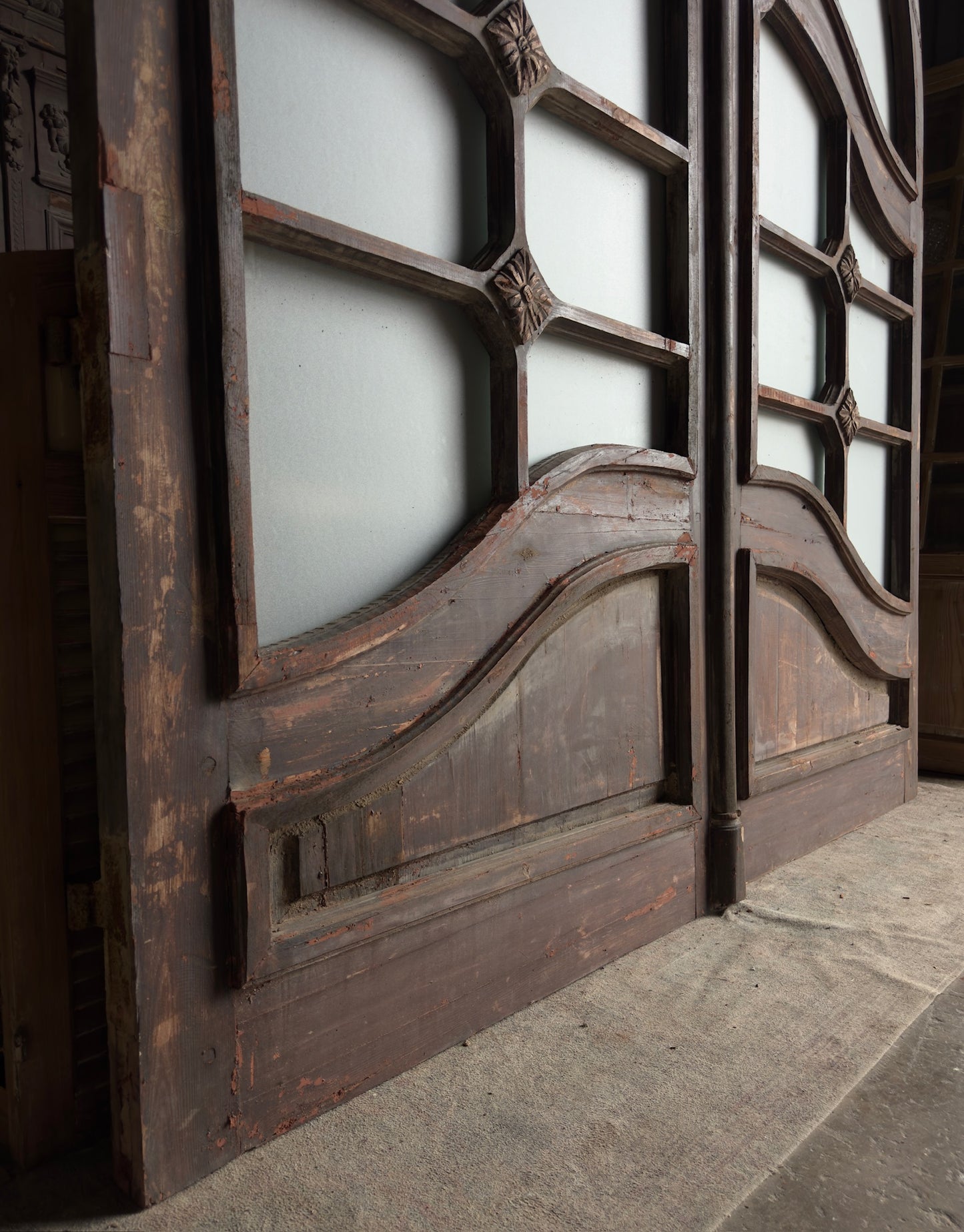 French Chateau Arched Glass Antique Double Doors - 97.5x118.5 - L462