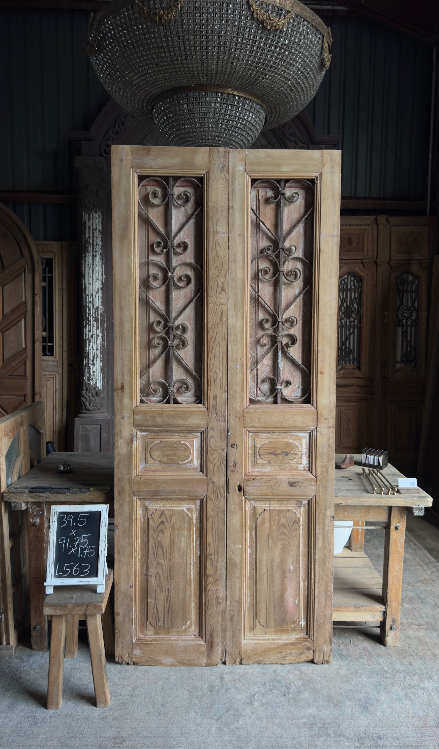 Antique Iron 2 Panel Double Doors - 39.5x91.25 - L563