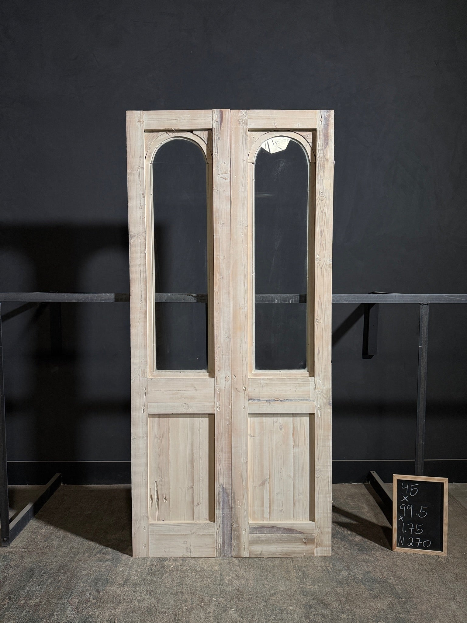 Antique Carved 1 Lite Arched French Doors - 45x99.5 - N270