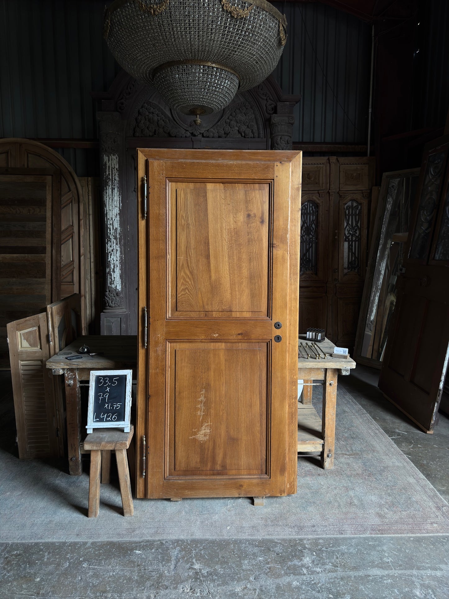 Antique French Solid Single Door With Frame - 33.5x79 - L426