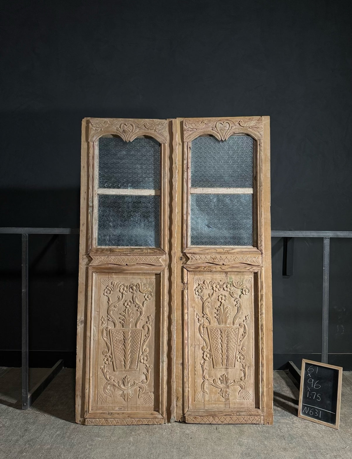 Antique Carved 2 Lite French Doors - 61x96 - N631