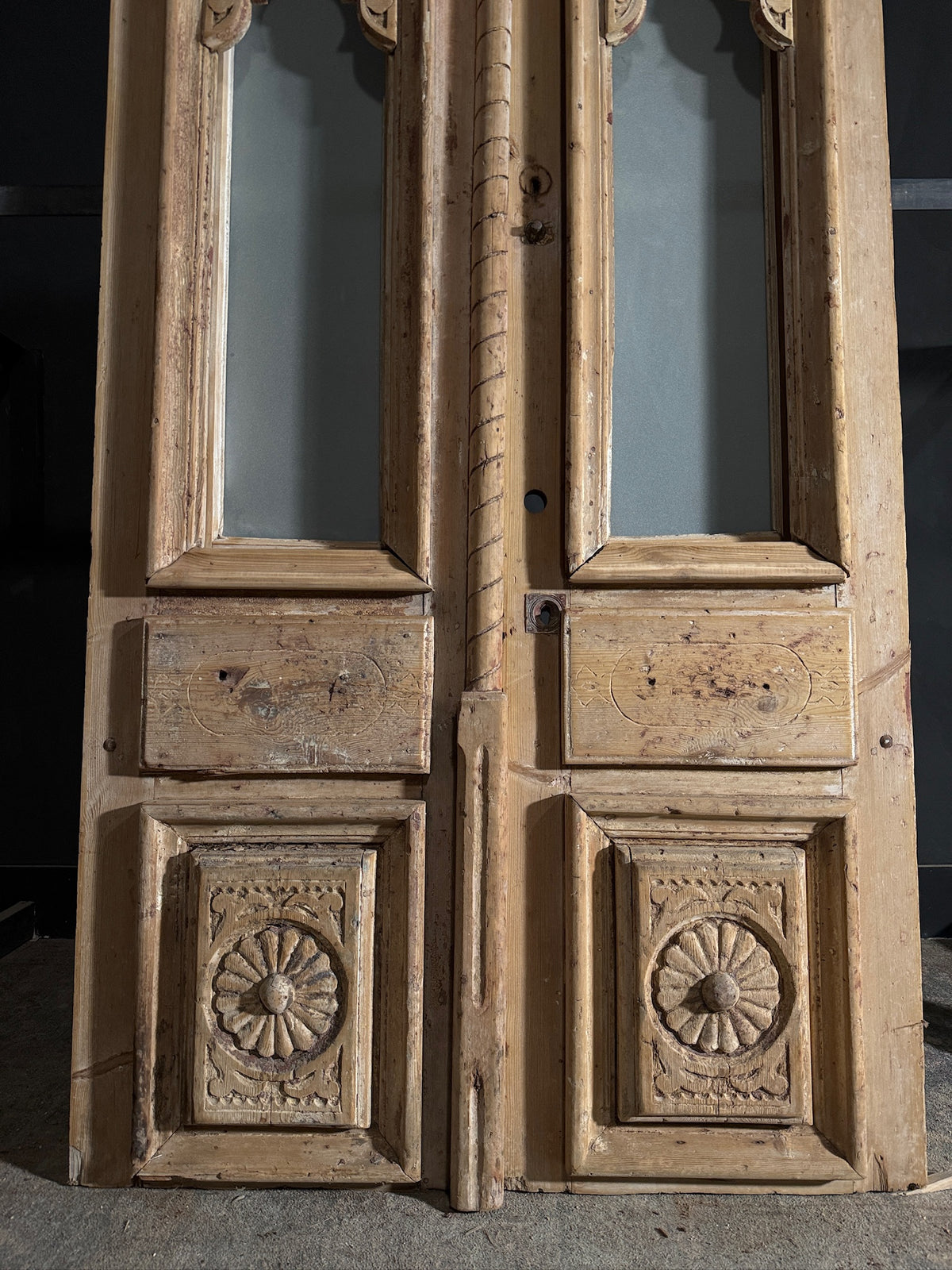 Antique Carved 1 Lite French Doors - 47.75x89 - N586