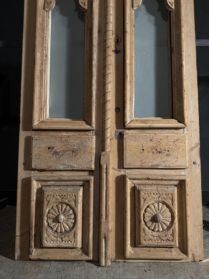 Antique Carved 1 Lite French Doors - 47.75x89 - N586