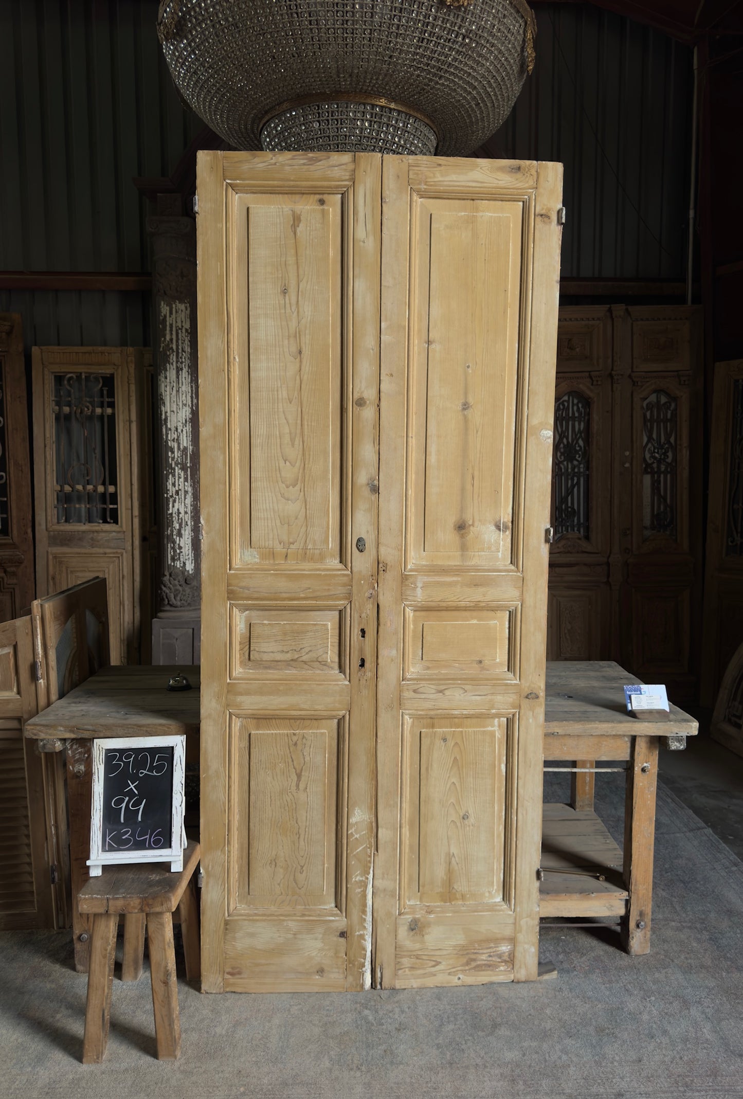 3 Panel Antique Solid French Doors - 39.25x94 K346