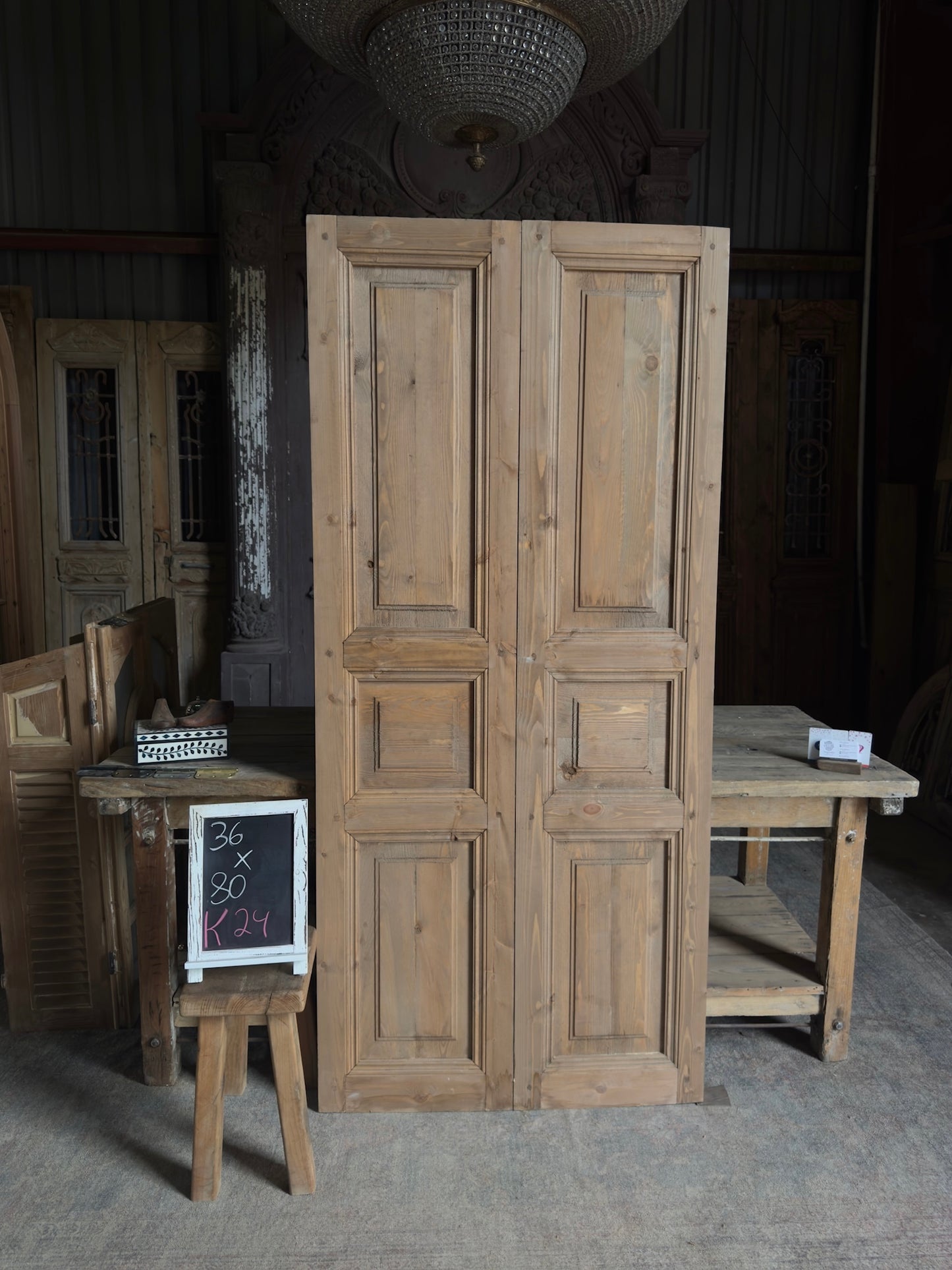 3 Panel Solid Baltic Pine French Doors - 36x80 K24