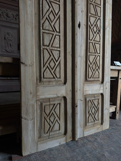 Antique Carved 3 Panel Solid Doors - 41.25x92.5 J149